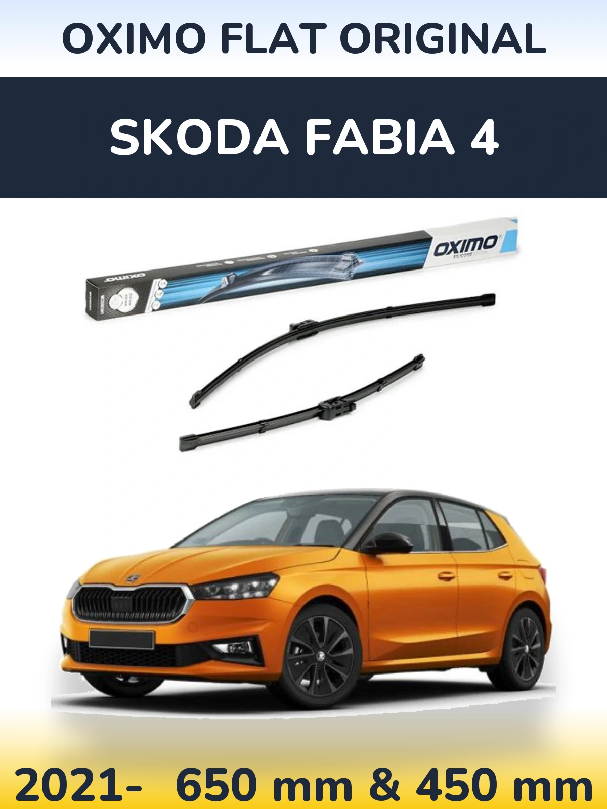 Комплект передніх щіток Oximo Flat Original 650 & 450 мм для Skoda Fabia 4 2021-2026