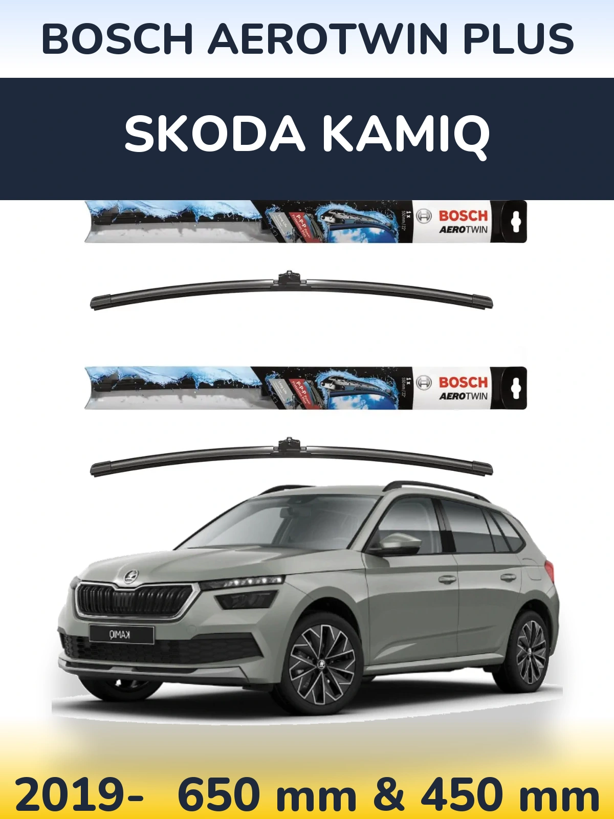 Комплект передніх щіток BOSCH AeroTwin Plus 650 & 450 мм для Skoda Kamiq 2019-2026