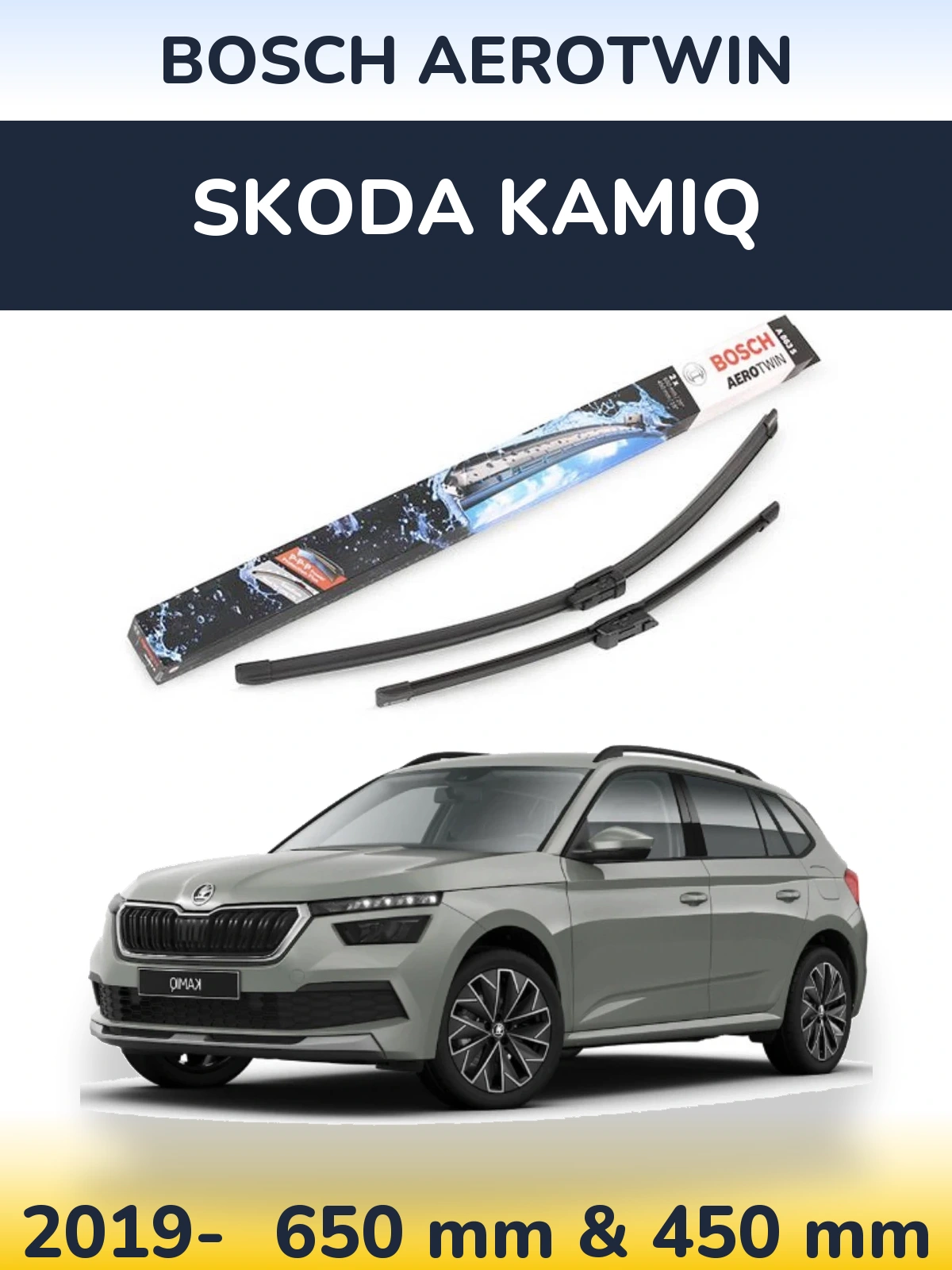 Комплект передних дворников BOSCH AeroTwin 650 & 450 мм для Skoda Kamiq 2019-2026