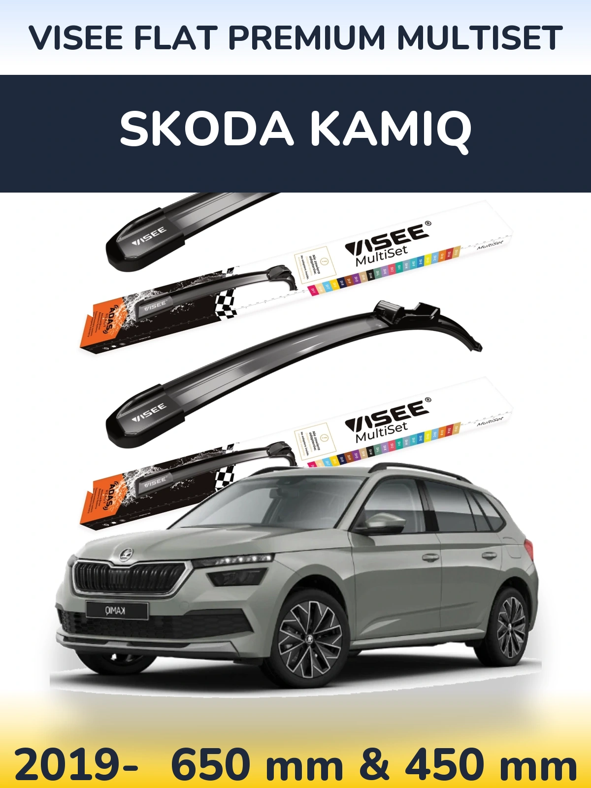 Front wiper blade set VISEE FLAT PREMIUM MultiSet 650 & 450 мм for Skoda Kamiq 2019-2026