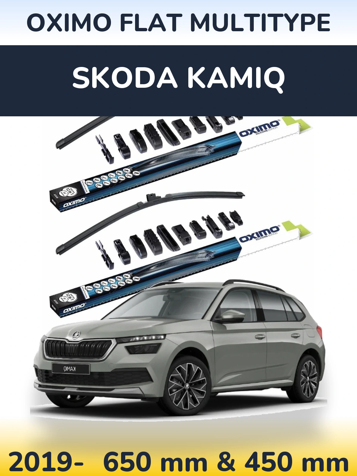 Комплект передніх щіток Oximo Flat MultiТипe 650 & 450 мм для Skoda Kamiq 2019-2026