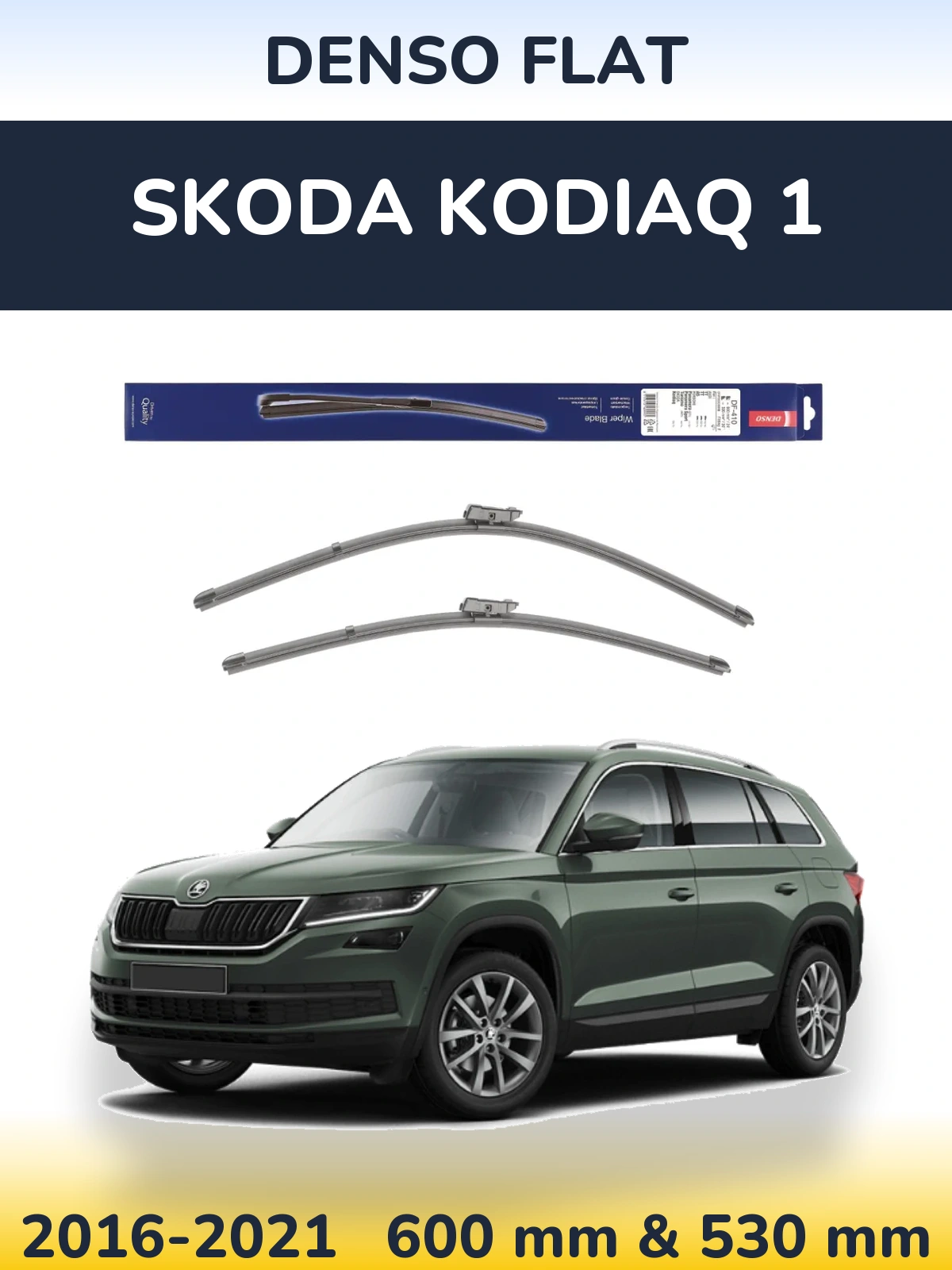 Front wiper blade set Denso Flat 600 & 520 mm for Skoda Kodiaq 1 2016-2021
