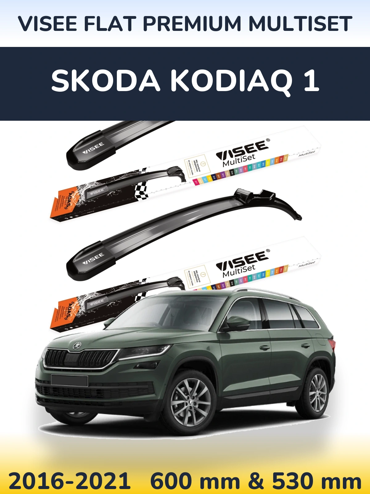 Komplet przednich wycieraczek VISEE FLAT PREMIUM MultiSet 600 & 530 mm do Skoda Kodiaq 1 2016-2021