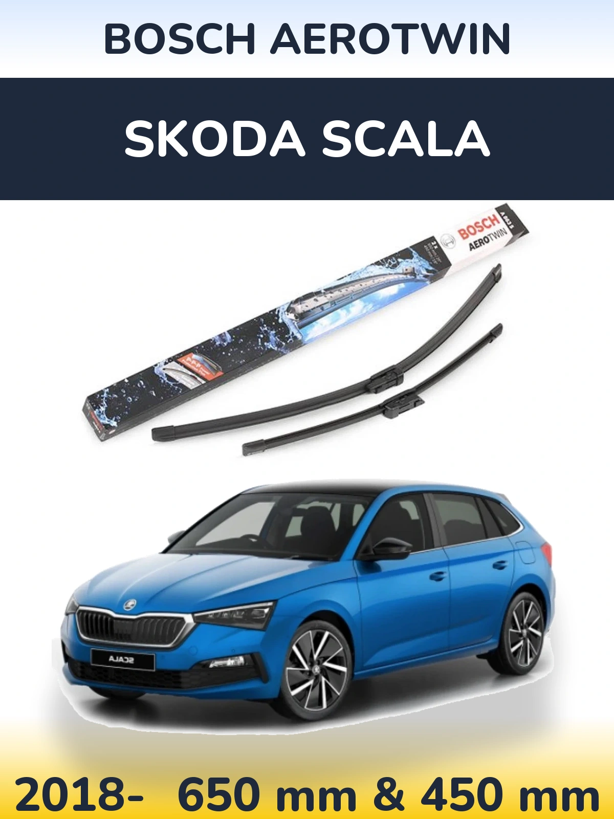 Front wiper blade set BOSCH AeroTwin 650 & 450 мм for Skoda Scala 2018-2026