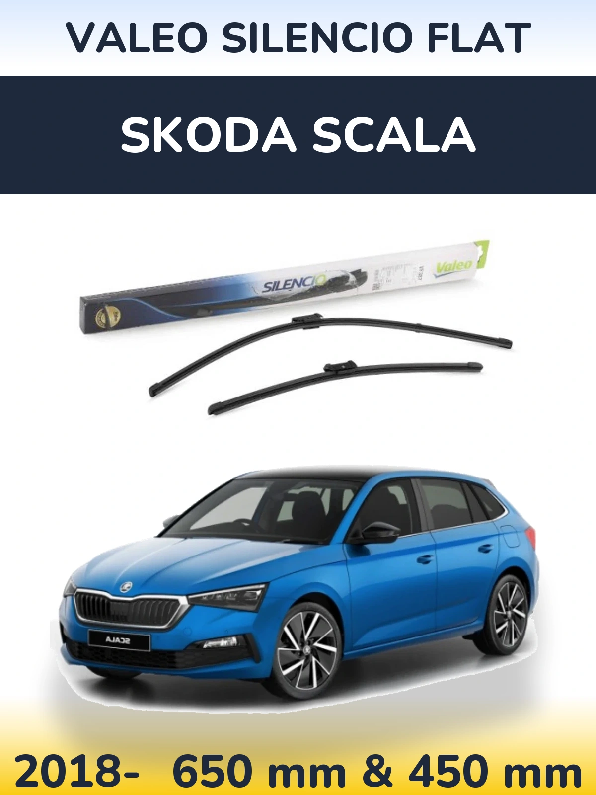 Front wiper blade set Valeo Silencio Flat 650 & 450 мм for Skoda Scala 2018-2026