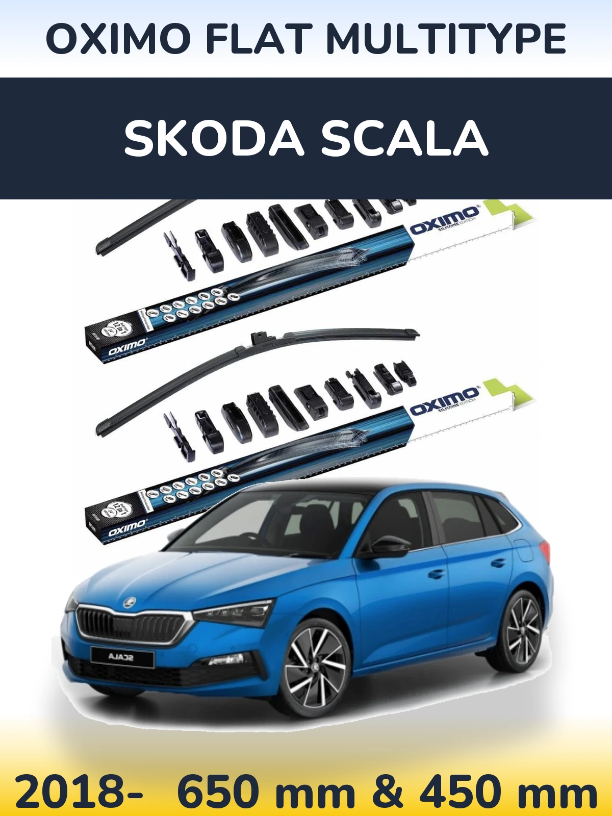 Front wiper blade set Oximo Flat MultiTypee 650 & 450 мм for Skoda Scala 2018-2026