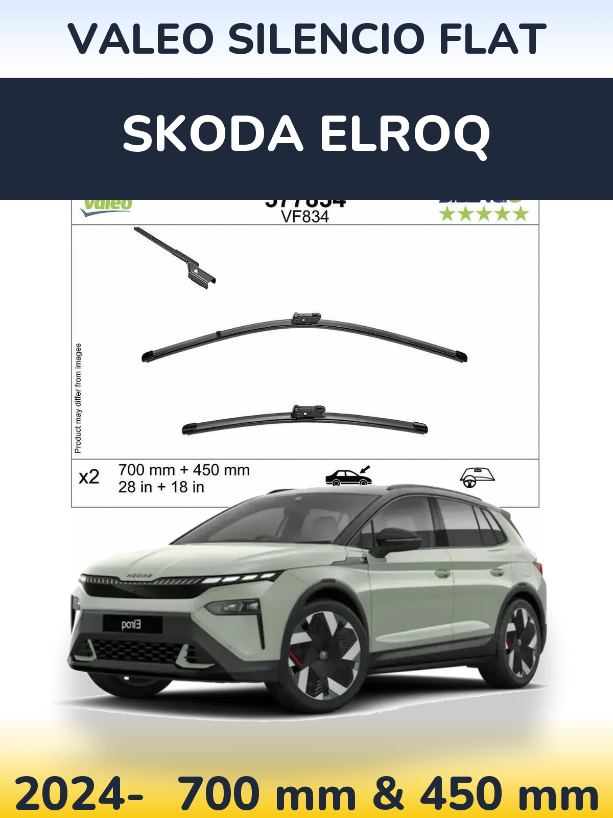 Front wiper blade set Valeo Silencio Flat 700 & 450 мм for Skoda Elroq 2024-2026