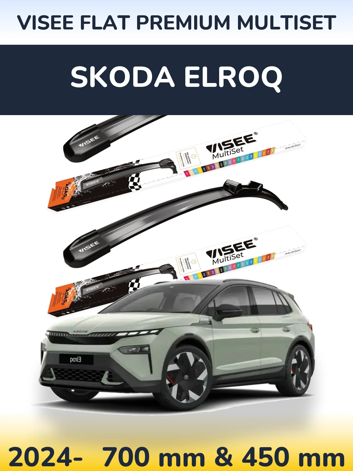 Komplet przednich wycieraczek VISEE FLAT PREMIUM MultiSet 700 & 450 mm do Skoda Elroq 2024-2026