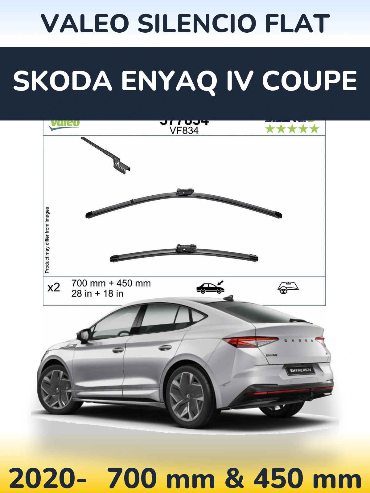 Комплект передних дворников Valeo Silencio Flat 700 & 450 мм для Skoda Enyaq iV Coupe 2020-2026