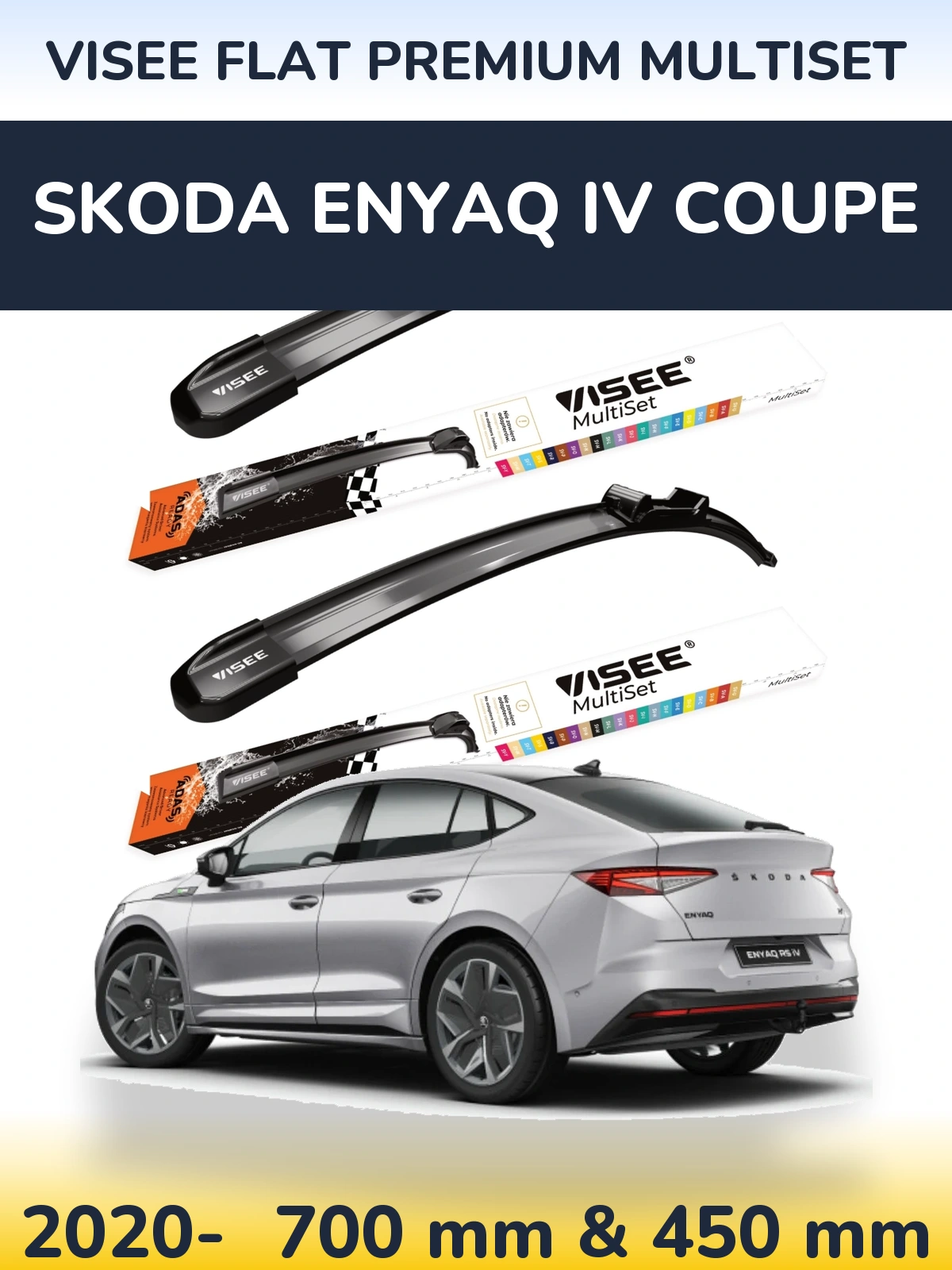 Komplet przednich wycieraczek VISEE FLAT PREMIUM MultiSet 700 & 450 mm do Skoda Enyaq iV Coupe 2020-2026