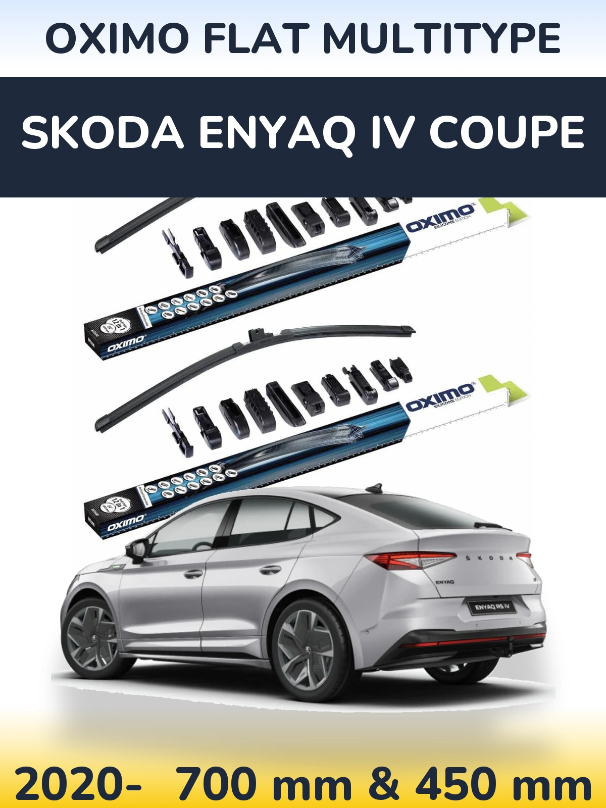 Komplet przednich wycieraczek Oximo Flat MultiType 700 & 450 mm do Skoda Enyaq iV Coupe 2020-2026