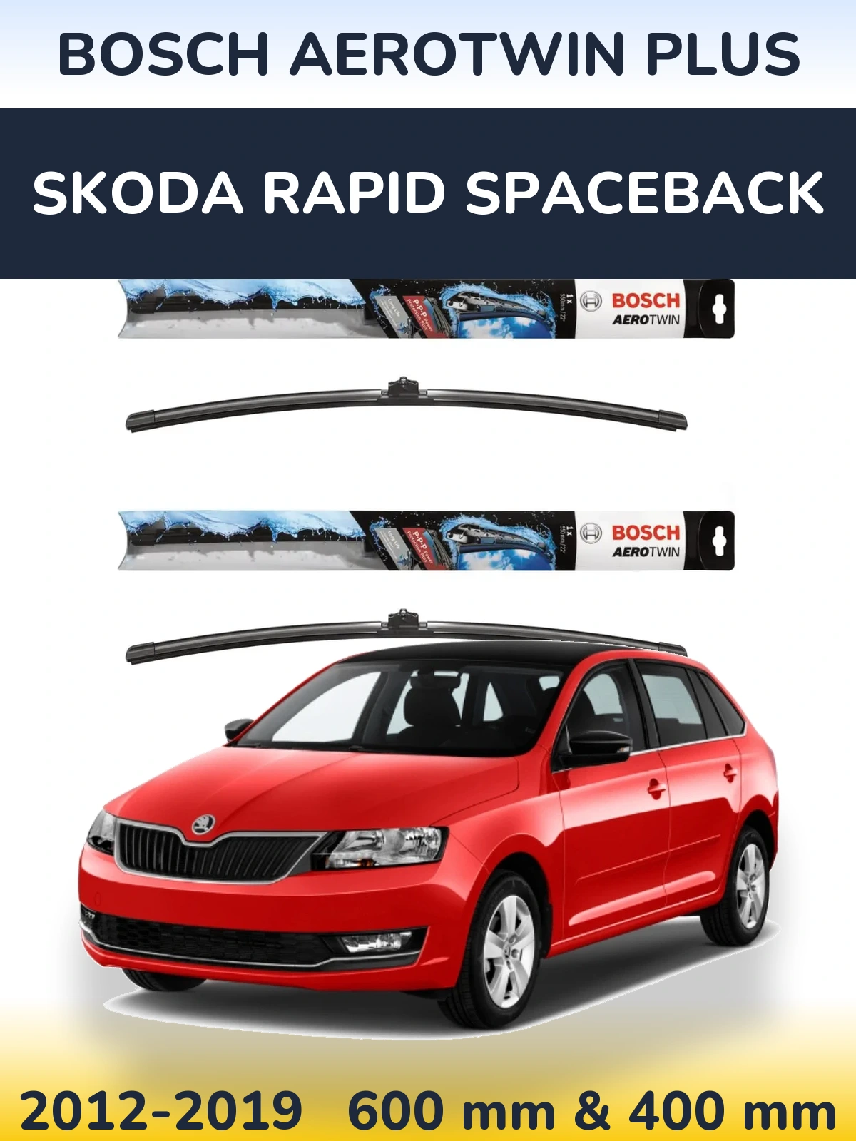 Комплект передних дворников BOSCH AeroTwin Plus 600 & 400 мм для Skoda Rapid Spaceback 2012-2019