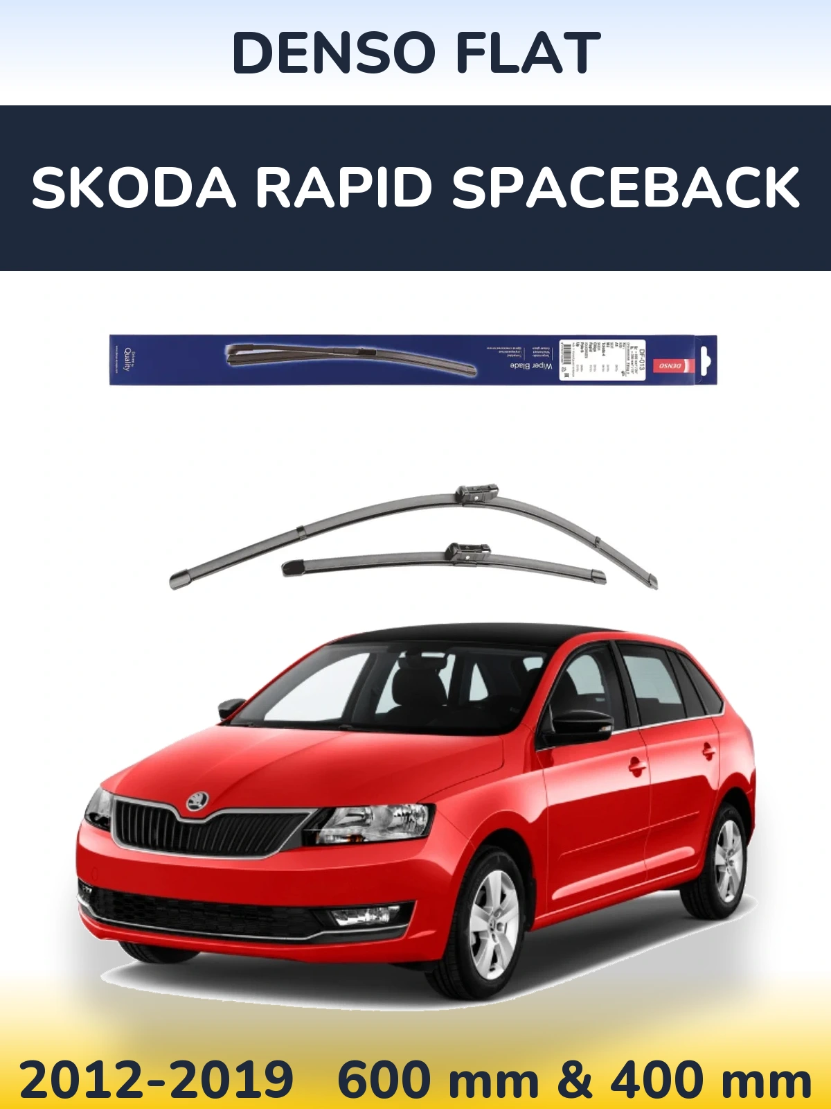 Front wiper blade set Denso Flat 600 & 380 мм for Skoda Rapid Spaceback 2012-2019