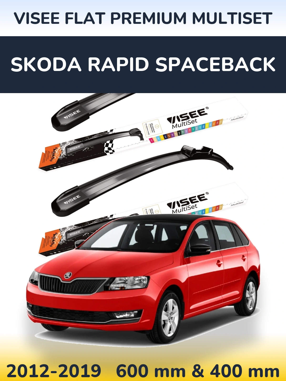 Front wiper blade set VISEE FLAT PREMIUM MultiSet 600 & 400 mm for Skoda Rapid Spaceback 2012-2019