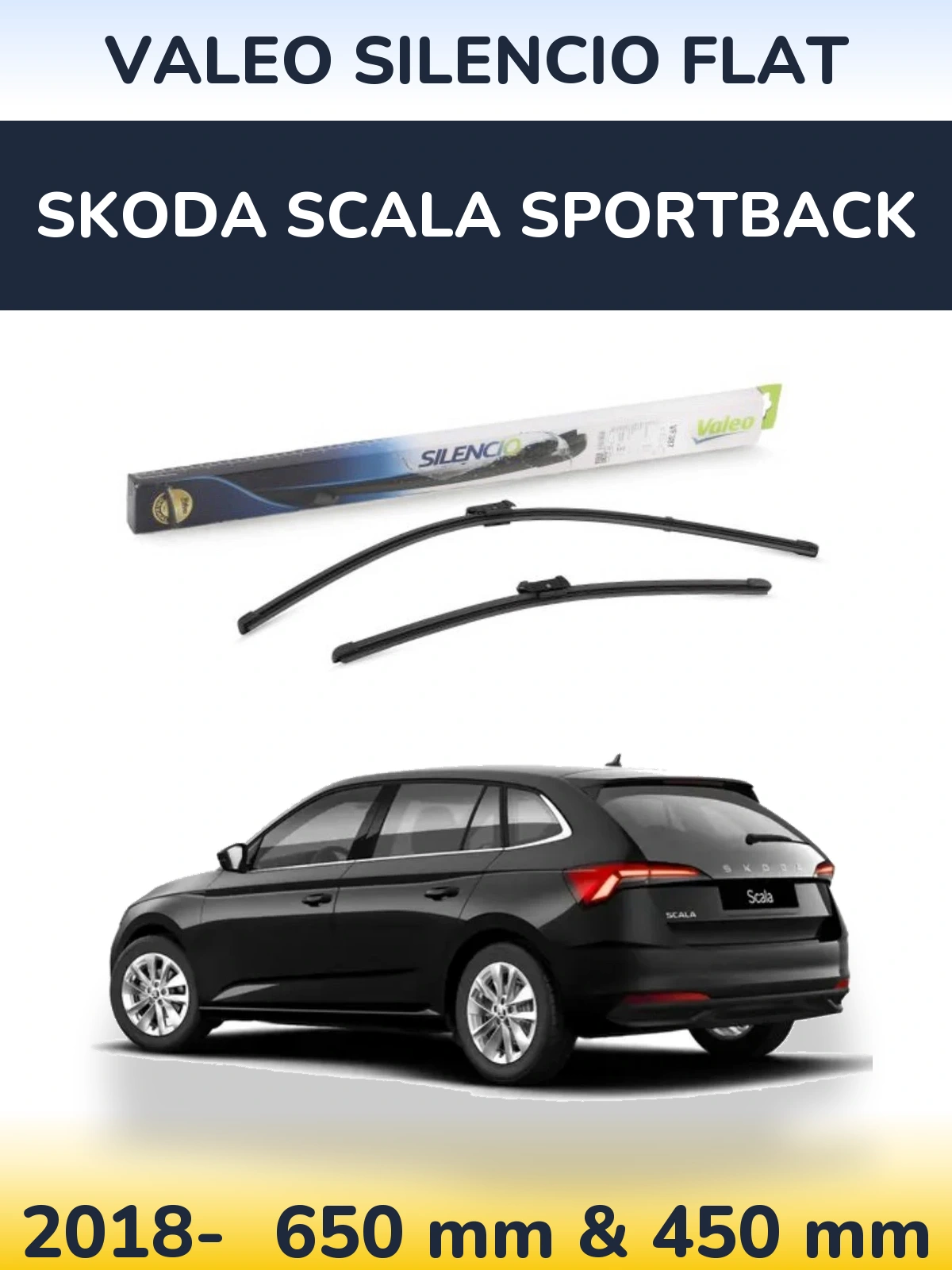 Komplet przednich wycieraczek Valeo Silencio Flat 650 & 450 mm do Skoda Scala Sportback 2018-2026