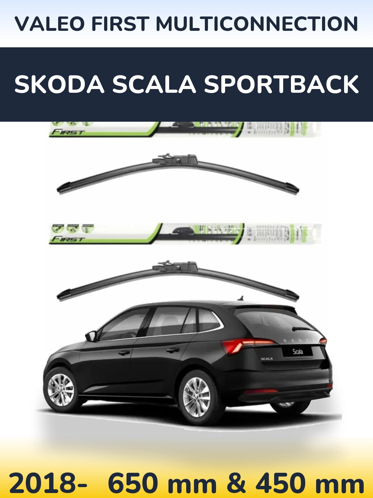 Front wiper blade set Valeo First MultiConnection 650 & 450 мм for Skoda Scala Sportback 2018-2026