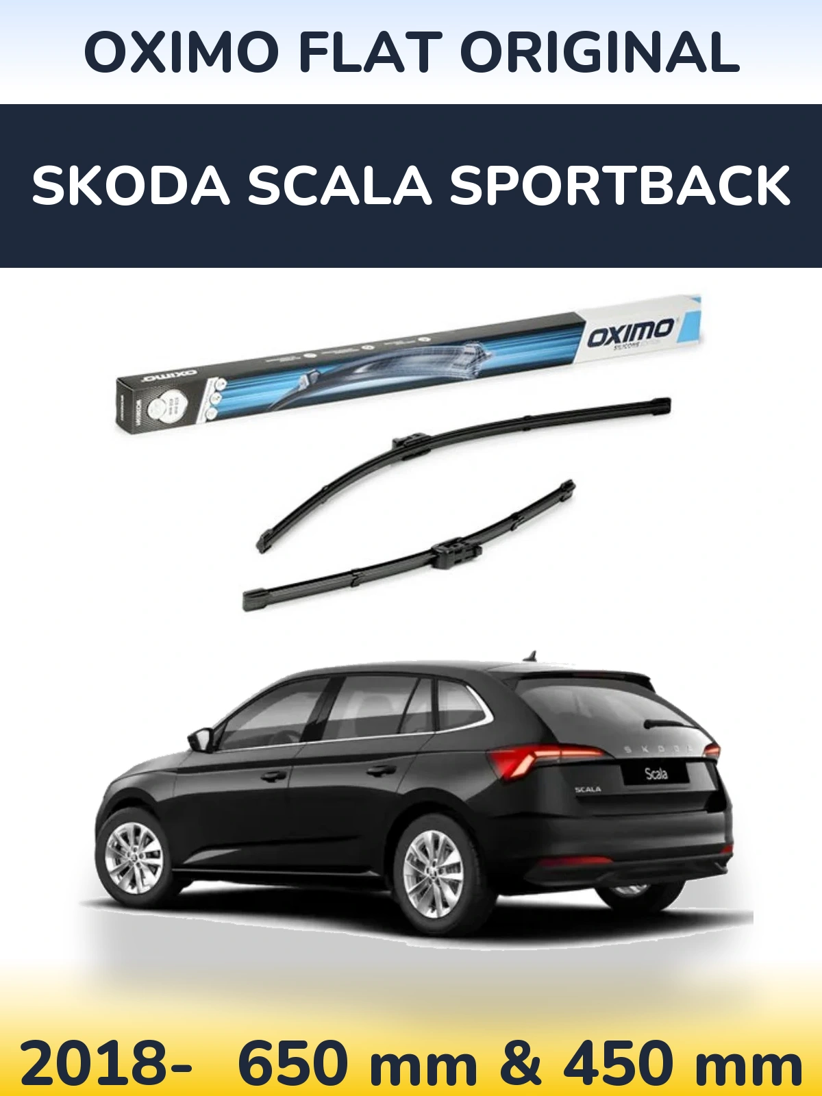 Front wiper blade set Oximo Flat Original 650 & 450 мм for Skoda Scala Sportback 2018-2026