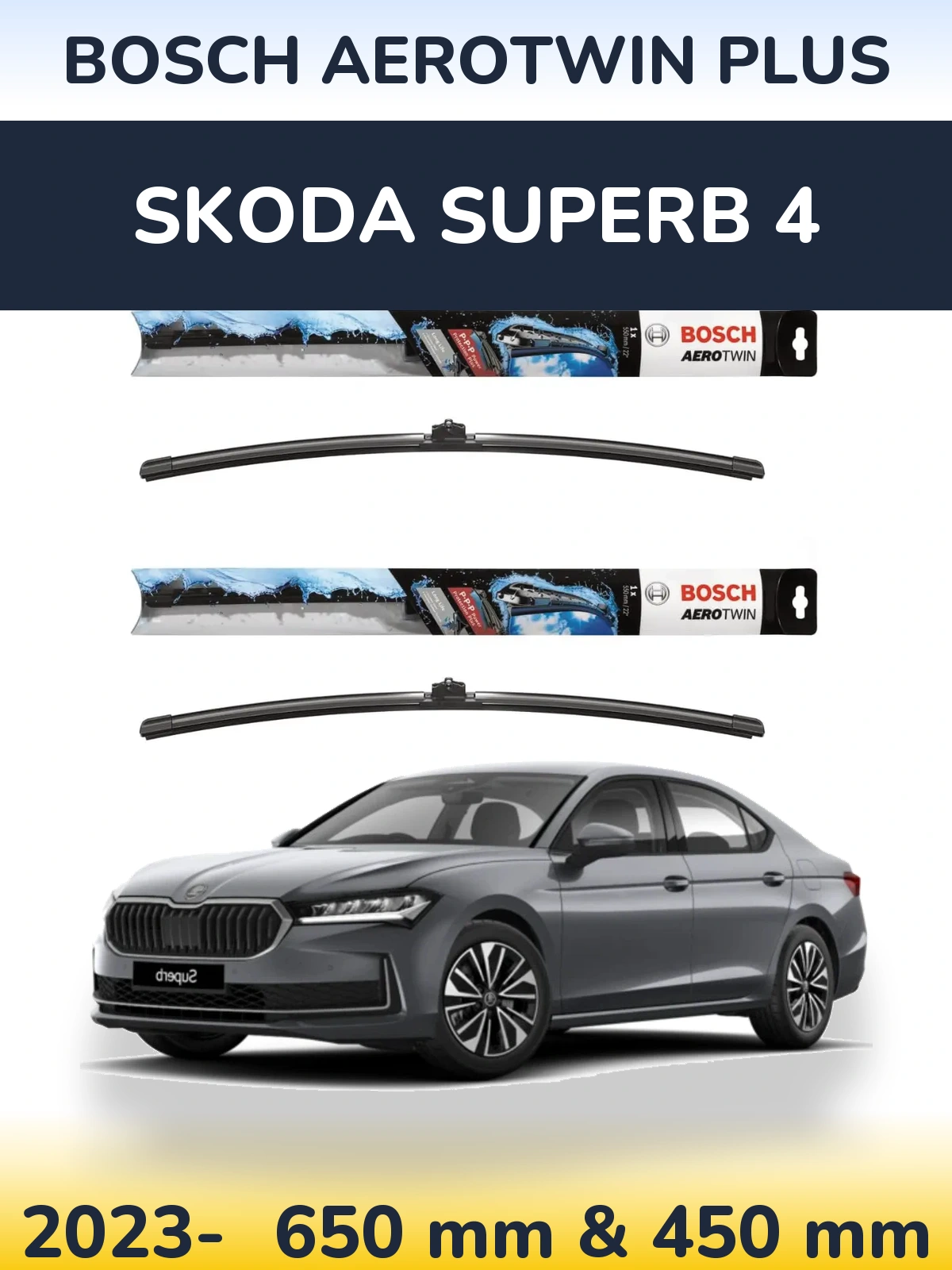 Komplet przednich wycieraczek BOSCH AeroTwin Plus 650 & 450 mm do Skoda Superb 4 2023-2026