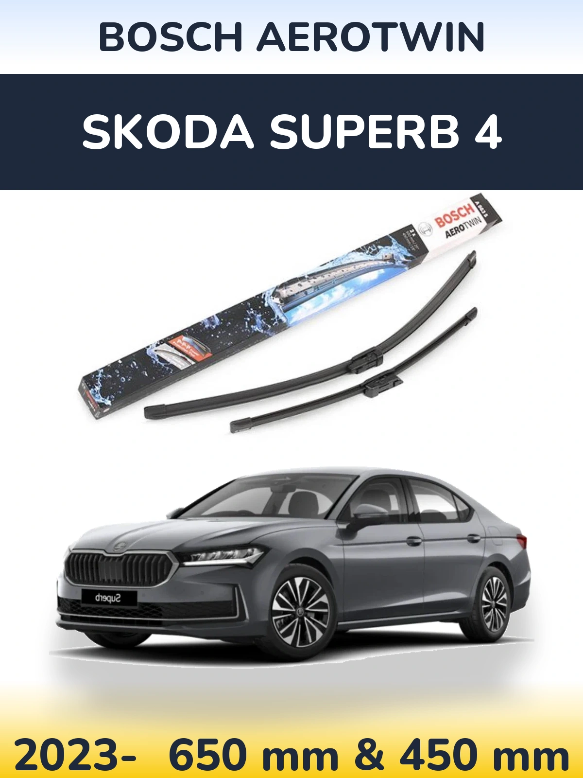 Front wiper blade set BOSCH AeroTwin 650 & 450 mm for Skoda Superb 4 2023-2026