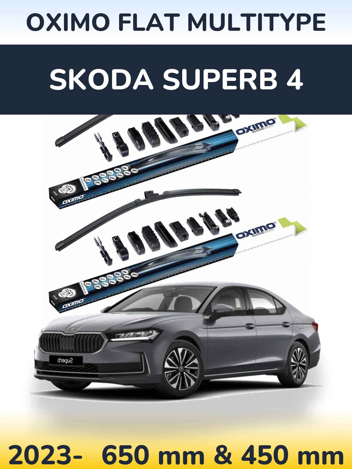 Комплект передних дворников Oximo Flat MultiТипe 650 & 450 мм для Skoda Superb 4 2023-2026