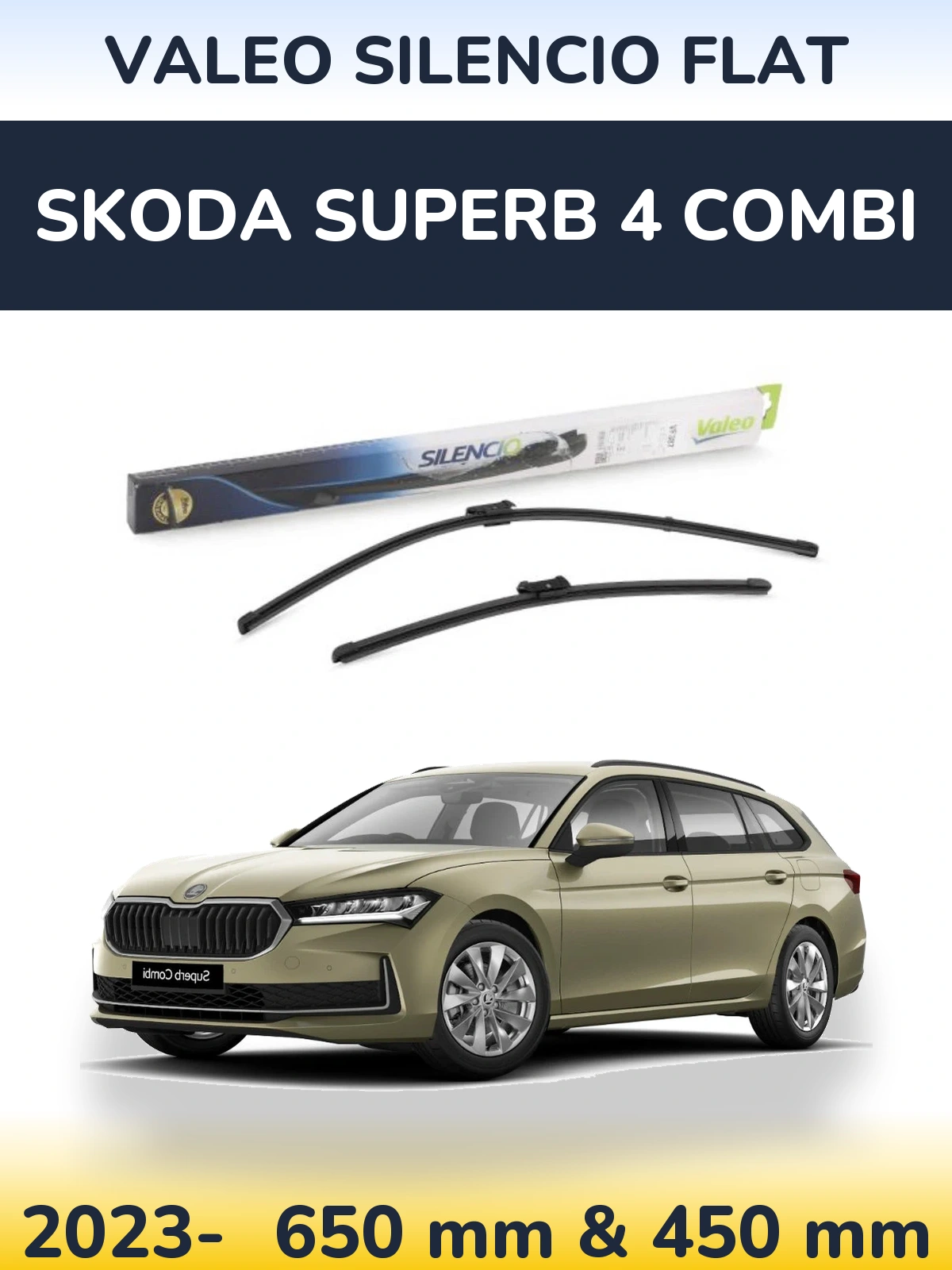 Front wiper blade set Valeo Silencio Flat 650 & 450 мм for Skoda Superb 4 Combi 2023-2026