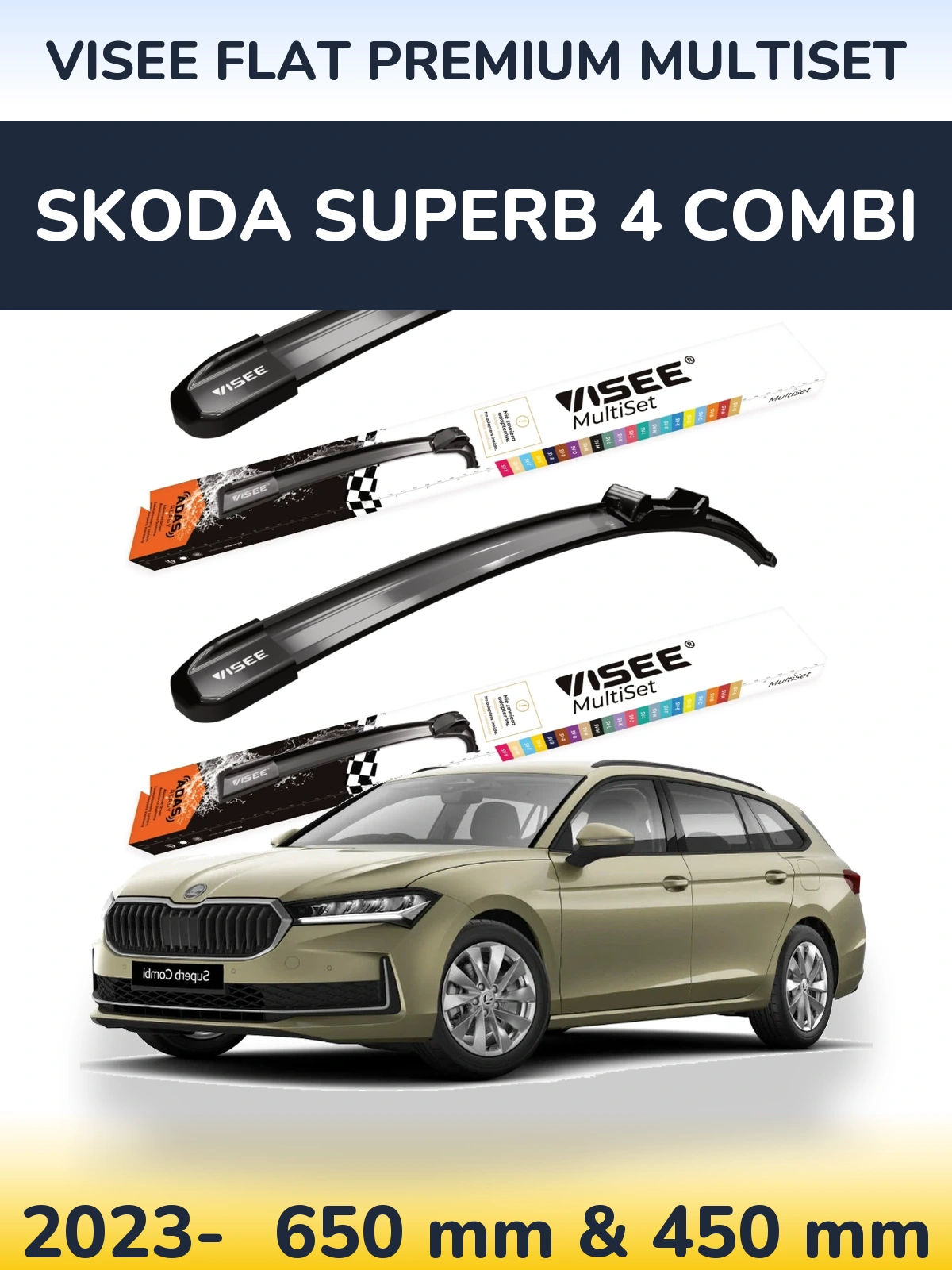 Комплект передних дворников VISEE FLAT PREMIUM MultiSet 650 & 450 мм для Skoda Superb 4 Combi 2023-2026