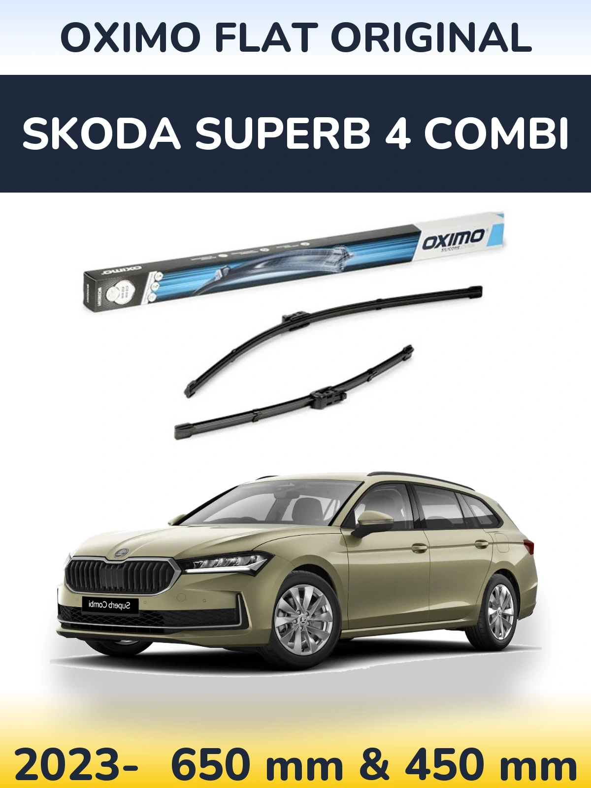 Комплект передніх щіток Oximo Flat Original 650 & 450 мм для Skoda Superb 4 Combi 2023-2026