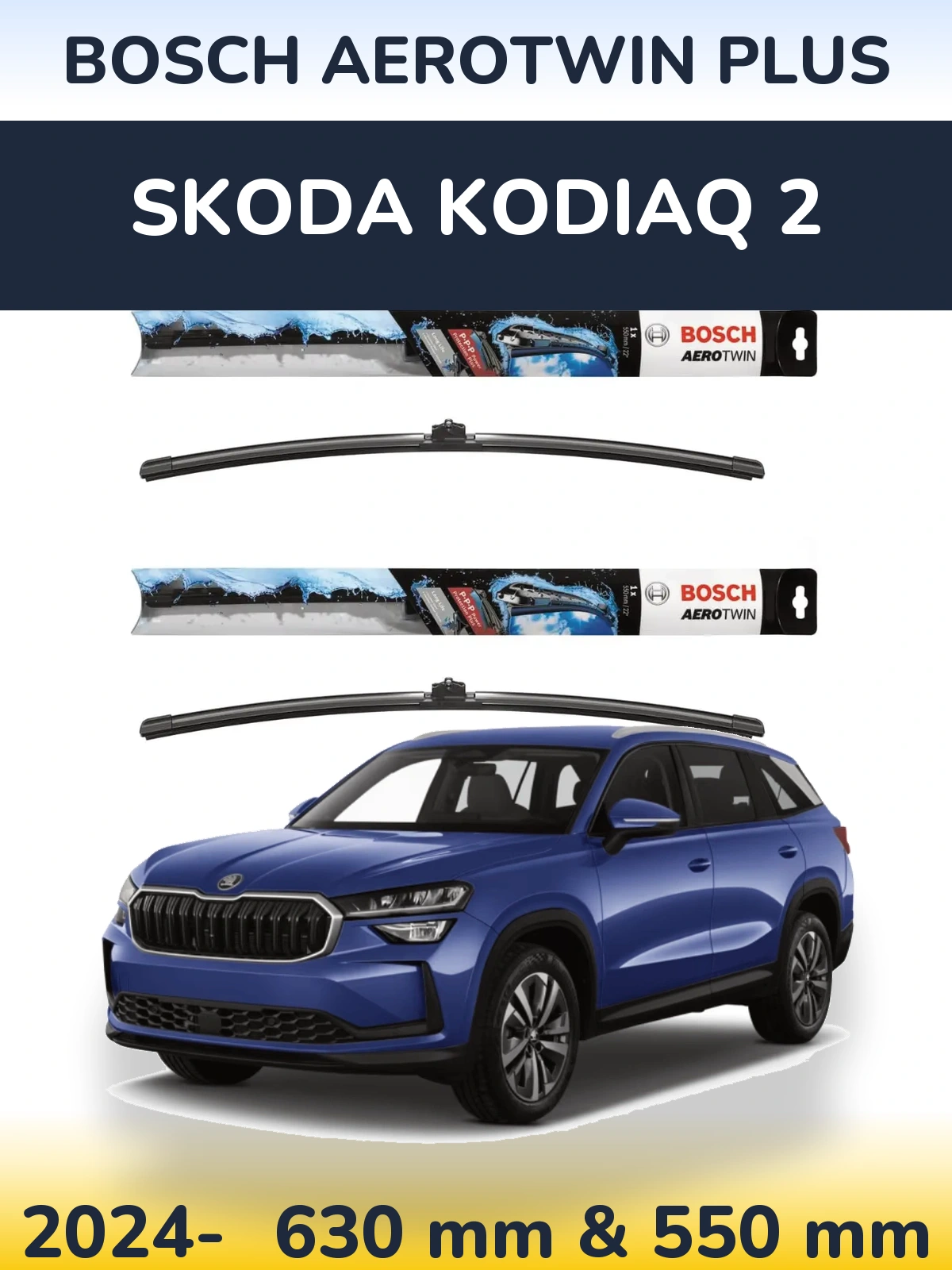 Front wiper blade set BOSCH AeroTwin Plus 600 & 550 мм for Skoda Kodiaq 2 2024-2026