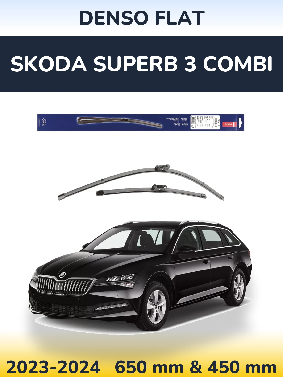 Front wiper blade set Denso Flat 650 & 450 мм for Skoda Superb 3 Combi 2023-2024