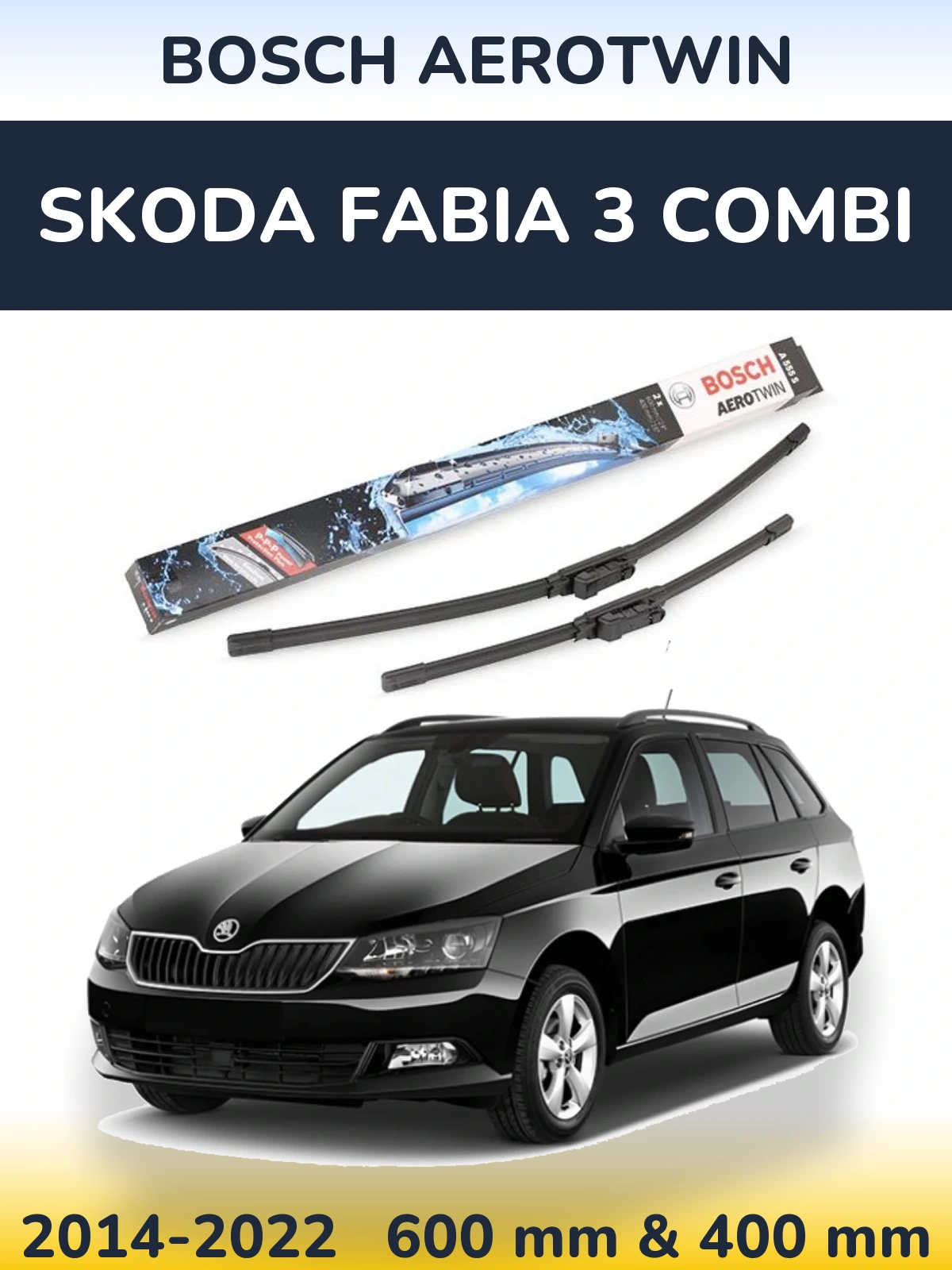 Комплект передних дворников BOSCH AeroTwin 600 & 400 мм для Skoda Fabia 3 Combi 2014-2022