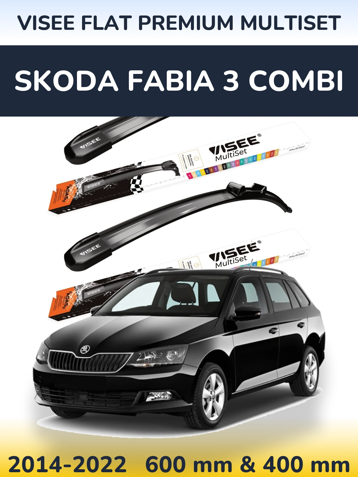 Комплект передних дворников VISEE FLAT PREMIUM MultiSet 600 & 400 мм для Skoda Fabia 3 Combi 2014-2022