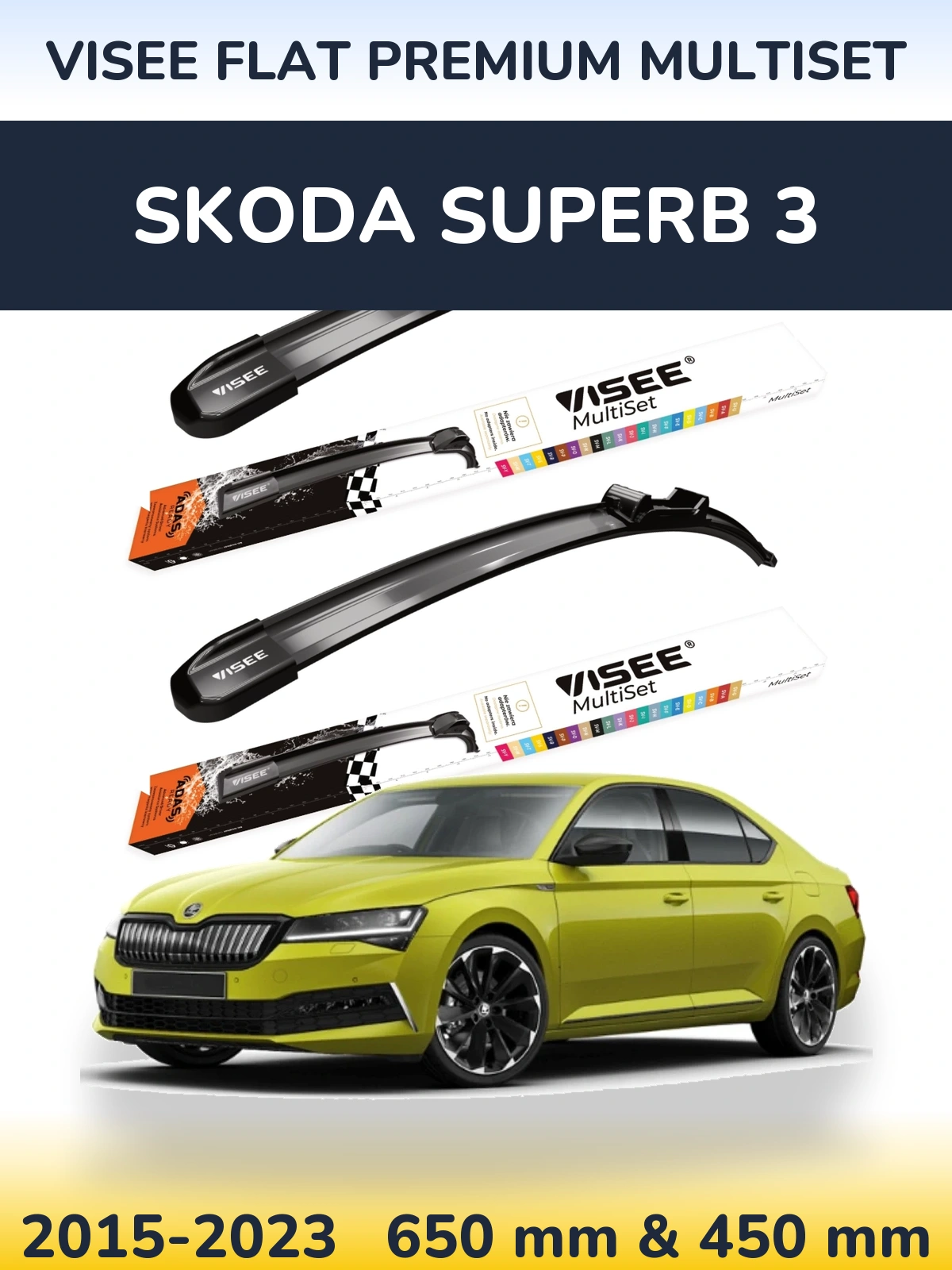 Front wiper blade set VISEE FLAT PREMIUM MultiSet 650 & 450 мм for Skoda Superb 3 2015-2023