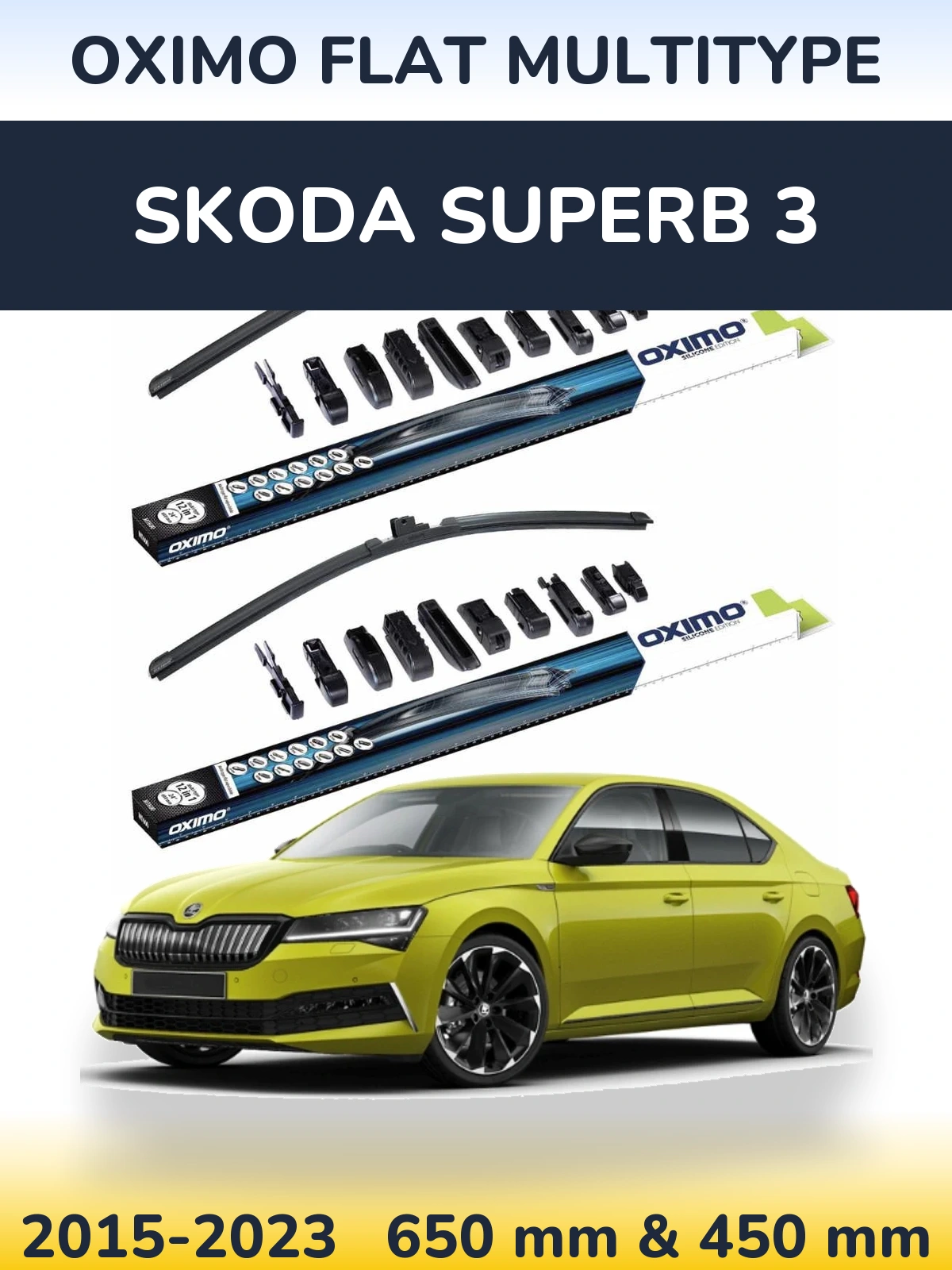 Front wiper blade set Oximo Flat MultiTypee 650 & 450 мм for Skoda Superb 3 2015-2023