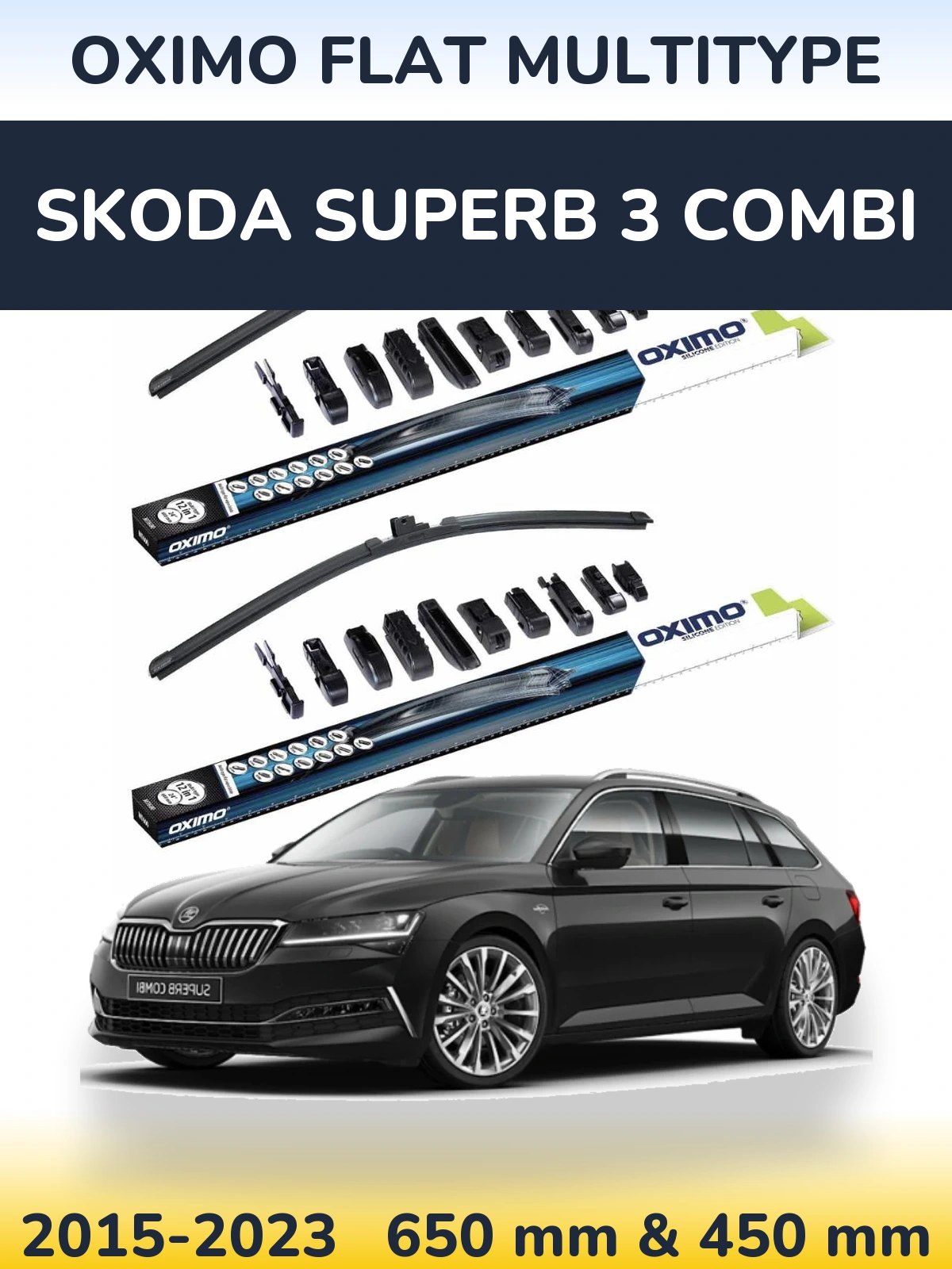 Front wiper blade set Oximo Flat MultiTypee 650 & 450 мм for Skoda Superb 3 Combi 2015-2023