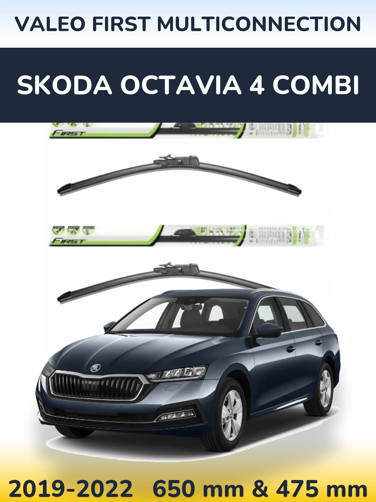 Front wiper blade set Valeo First MultiConnection 650 & 475 mm for Skoda Octavia 4 Combi 2019-2022