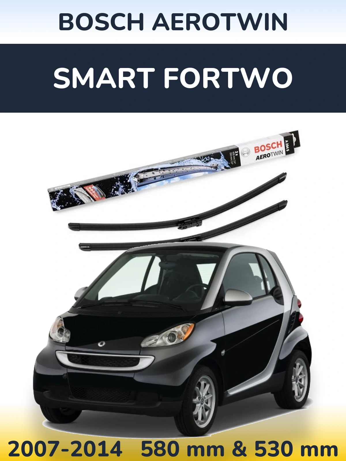 Komplet przednich wycieraczek BOSCH AeroTwin 600 & 550 mm do Smart Fortwo 2007-2014