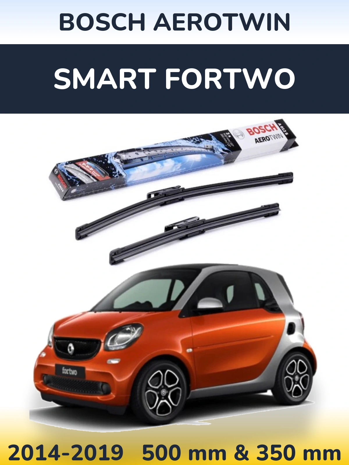 Front wiper blade set BOSCH AeroTwin 500 & 360 мм for Smart Fortwo 2014-2019