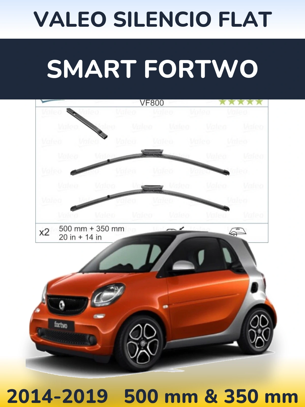 Комплект передних дворников Valeo Silencio Flat 500 & 350 мм для Smart Fortwo 2014-2019