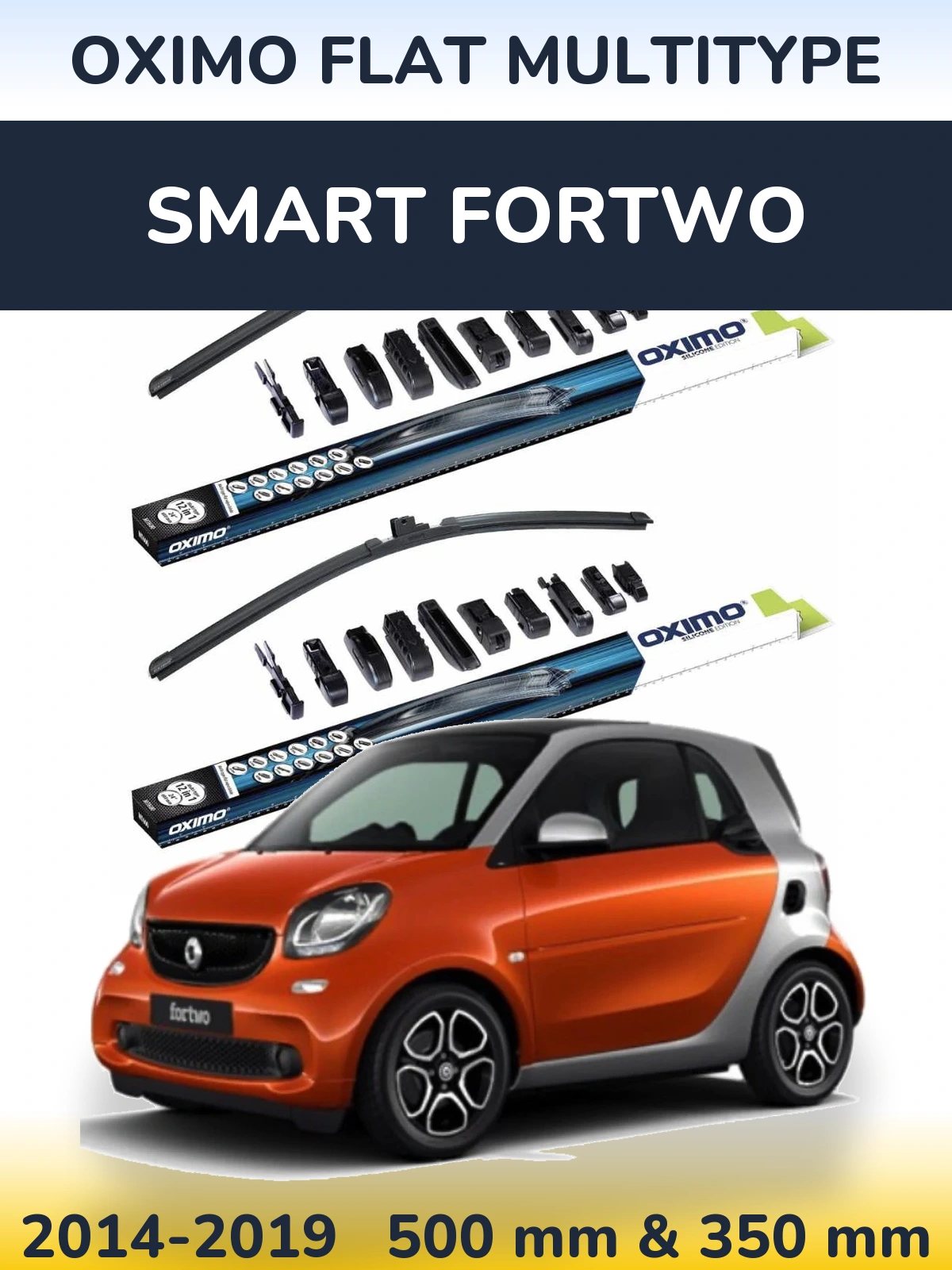 Front wiper blade set Oximo Flat MultiTypee 500 & 350 мм for Smart Fortwo 2014-2019