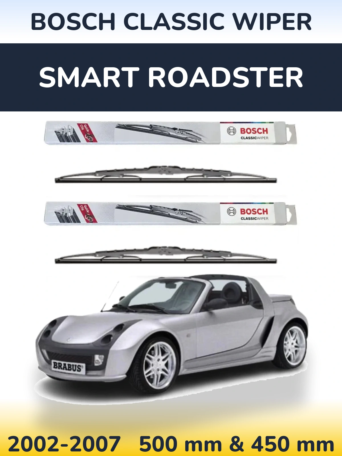 Комплект передних дворников BOSCH Classic Wiper 500 & 450 мм для Smart Roadster 2002-2007