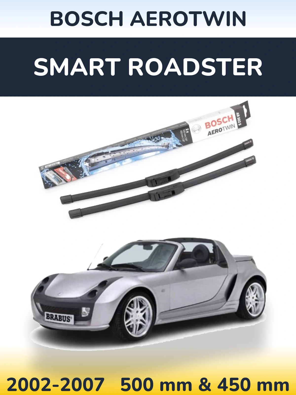 Komplet przednich wycieraczek BOSCH AeroTwin 500 & 450 mm do Smart Roadster 2002-2007