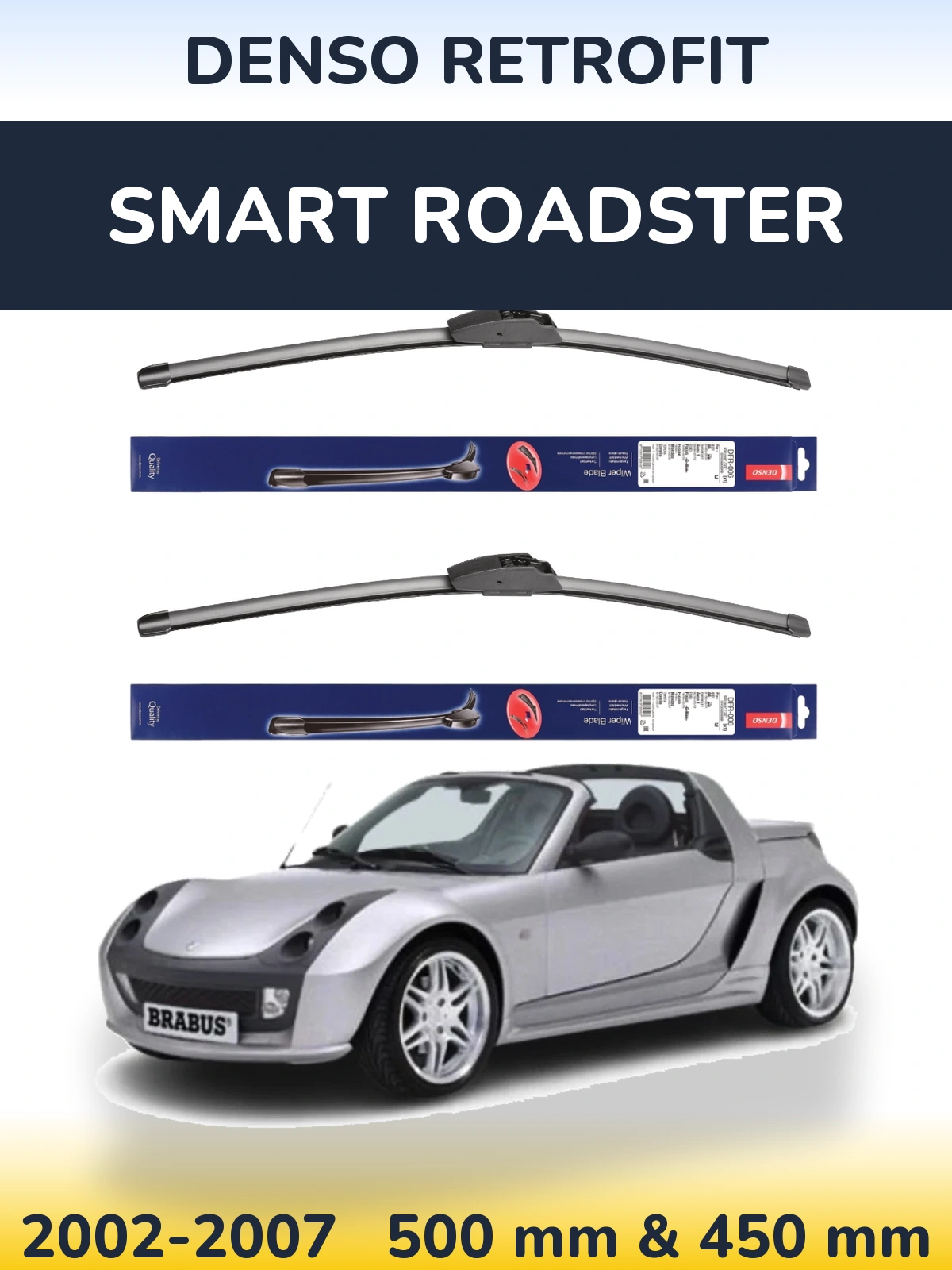 Front wiper blade set Denso Retrofit 500 & 450 мм for Smart Roadster 2002-2007