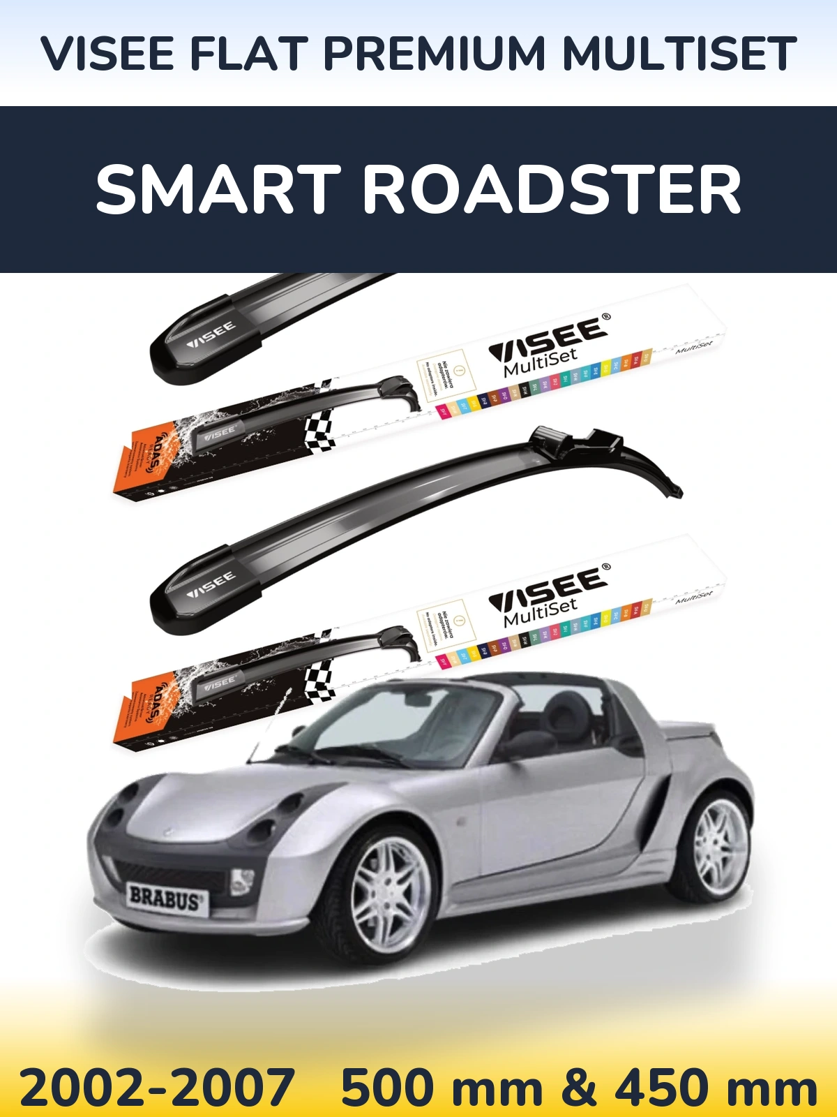 Komplet przednich wycieraczek VISEE FLAT PREMIUM MultiSet 500 & 450 mm do Smart Roadster 2002-2007