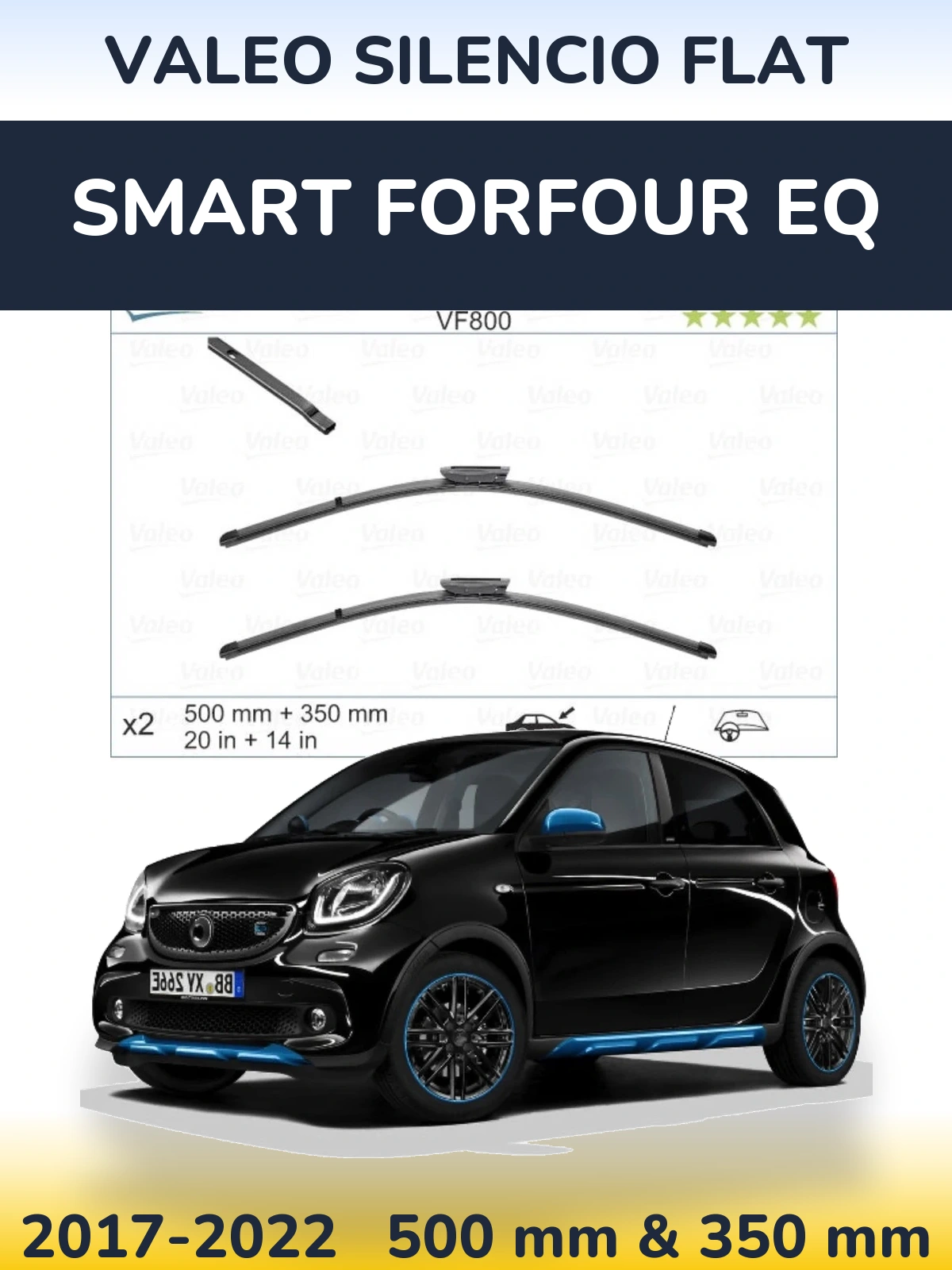 Комплект передних дворников Valeo Silencio Flat 500 & 350 мм для Smart Forfour EQ 2017-2022