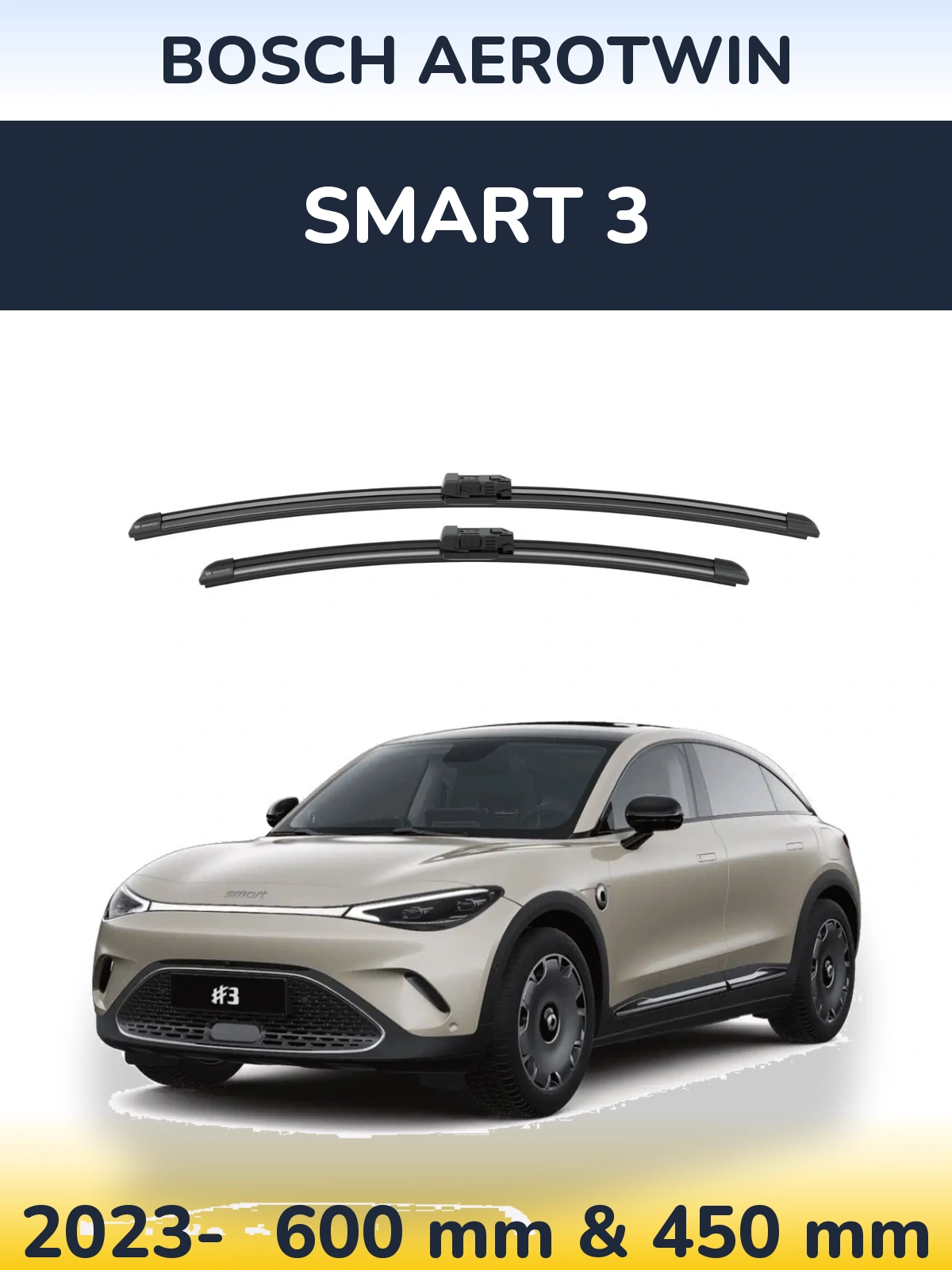 Комплект передних дворников BOSCH AeroTwin 600 & 450 мм для Smart 3 2023-2026