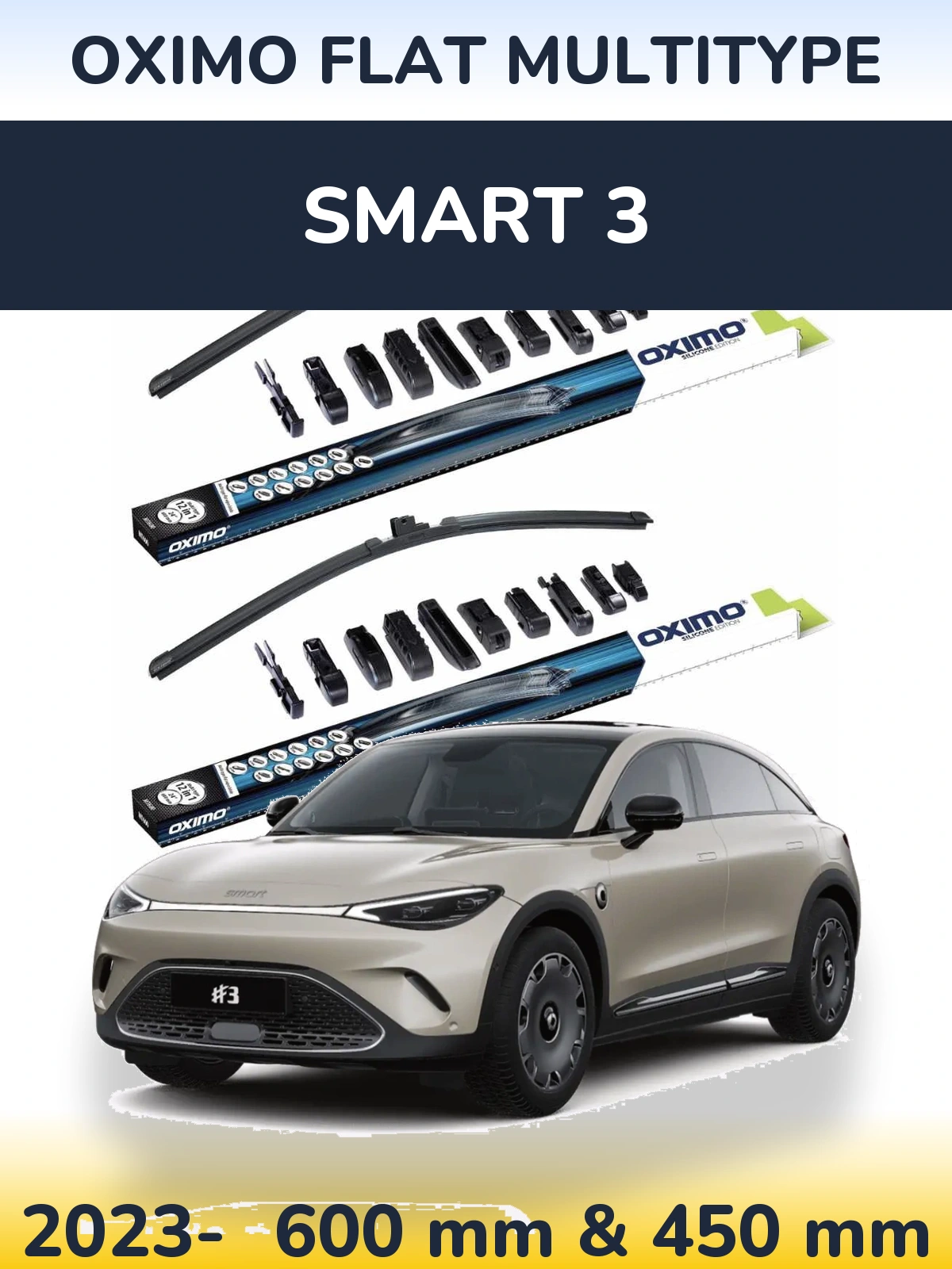 Front wiper blade set Oximo Flat MultiTypee 600 & 450 мм for Smart 3 2023-2026