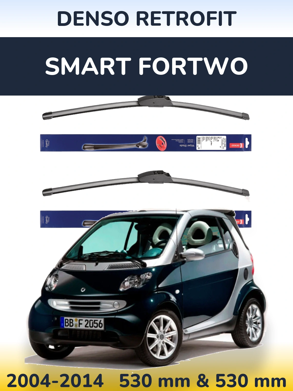 Front wiper blade set Denso Retrofit 530 & 530 мм for Smart Fortwo 2004-2014