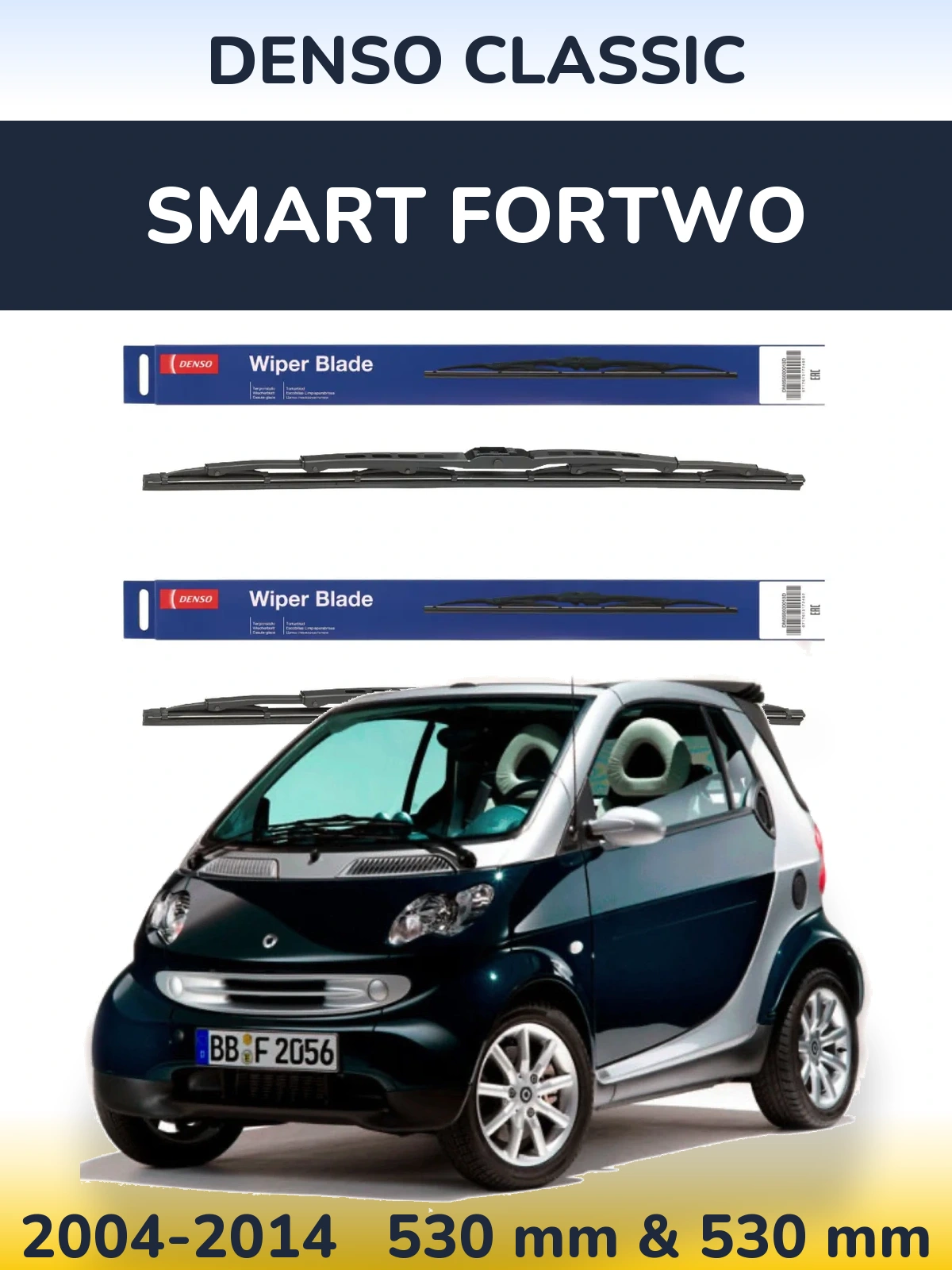 Front wiper blade set Denso Classic 530 & 530 мм for Smart Fortwo 2004-2014