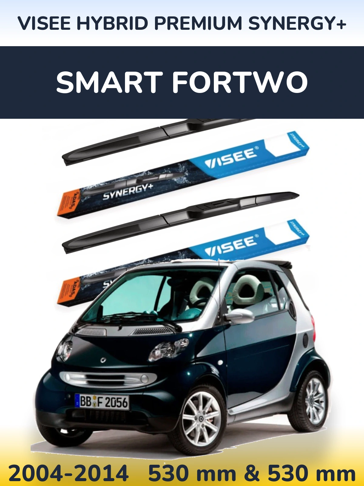 Front wiper blade set VISEE HYBRID PREMIUM SYNERGY+ 530 & 530 мм for Smart Fortwo 2004-2014