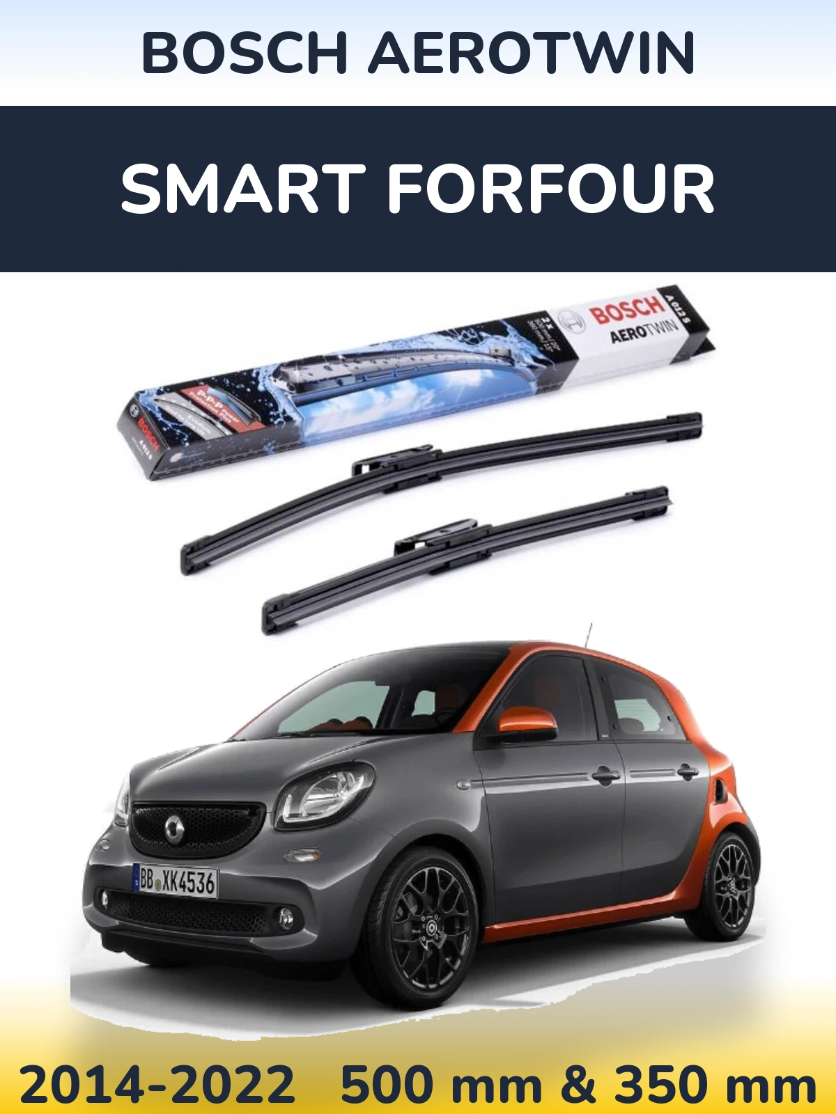 Front wiper blade set BOSCH AeroTwin 500 & 360 мм for Smart Forfour 2014-2022